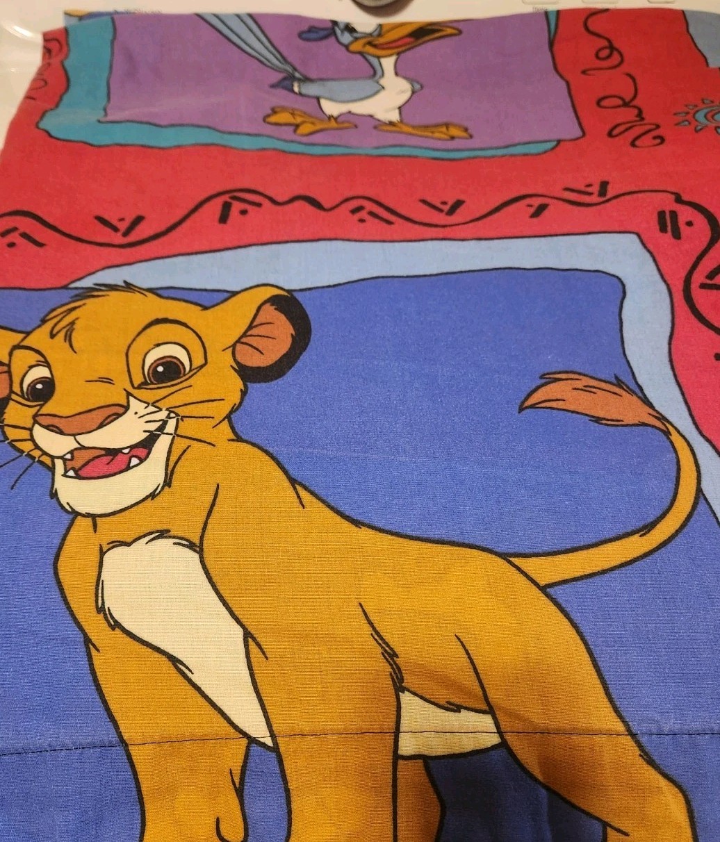 **Flaws Lion King FLAT Sheet Twin Size Vtg 1990s Disney Simba Nala Sazu Pumbaa 