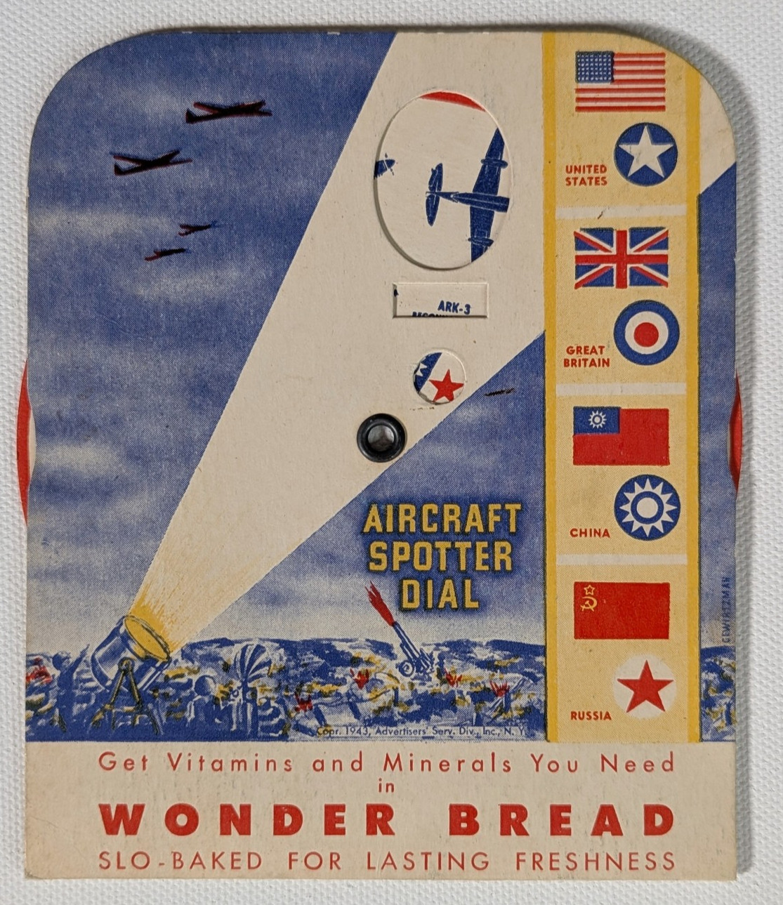Aircraft Spotter Dial WWII Era c1943 Wonder Bread Vintage Advertising Air Force Aircraft Spotter Dial WWII Era c1943 Wonder Bread Vintage Advertising Air Force