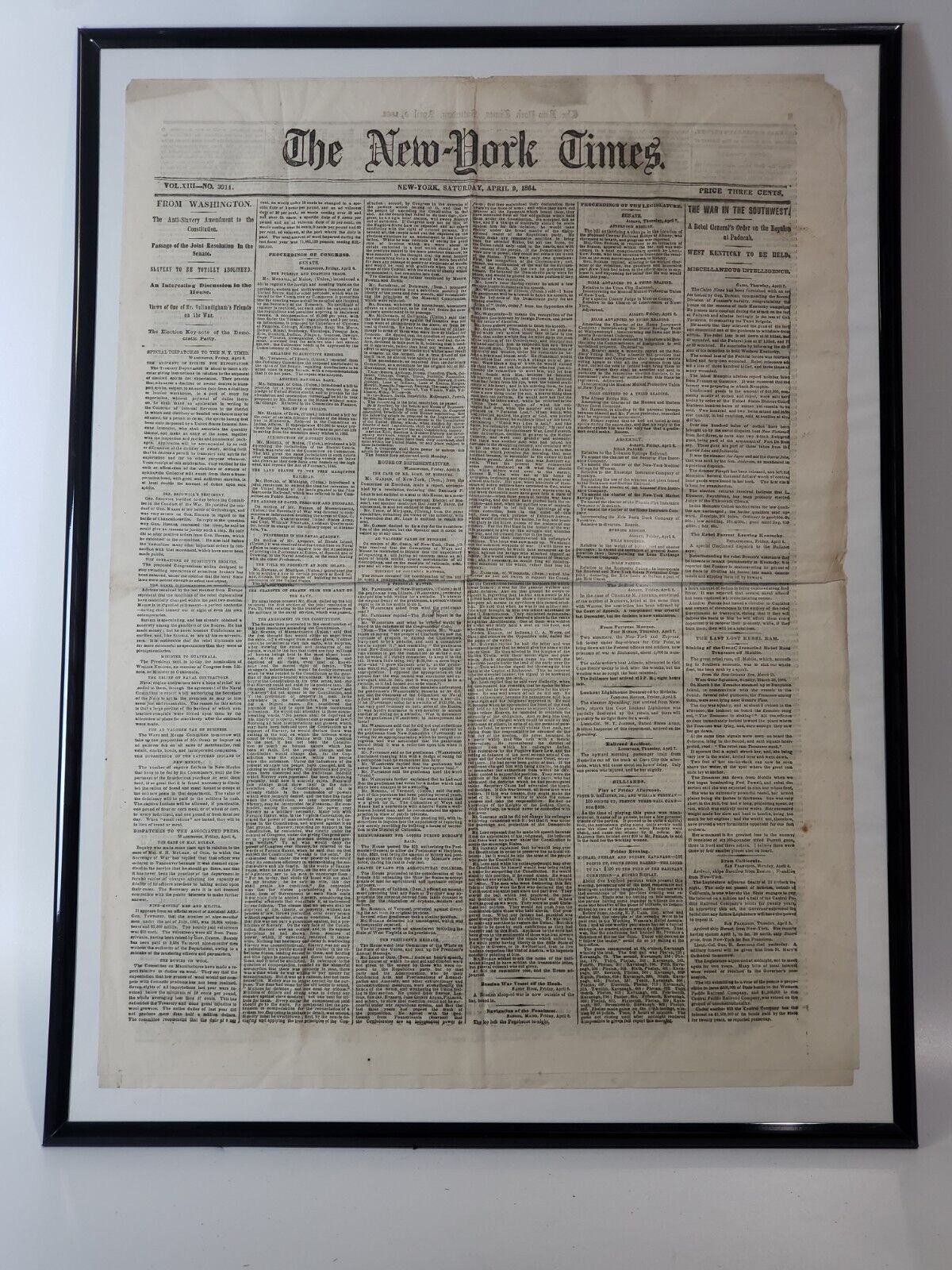 EXTREMELY Scarce New York Times April 9 1864 Slavery Abolished 13th Amendment 