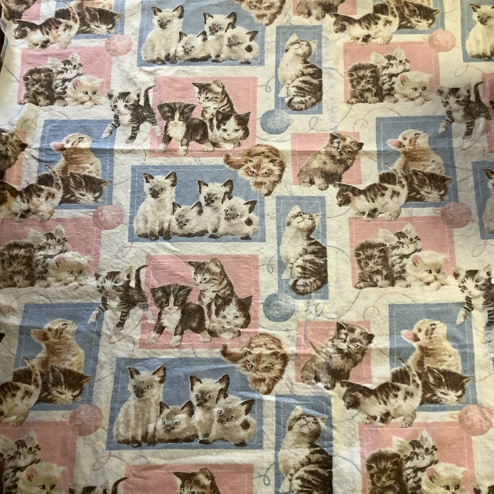 Vintage Owen Cozy Kittens Flannel Blanket 69 X 85 Pink & Blue Some Balling Vintage Owen Cozy Kittens Flannel Blanket 69 X 85 Pink & Blue Some Balling