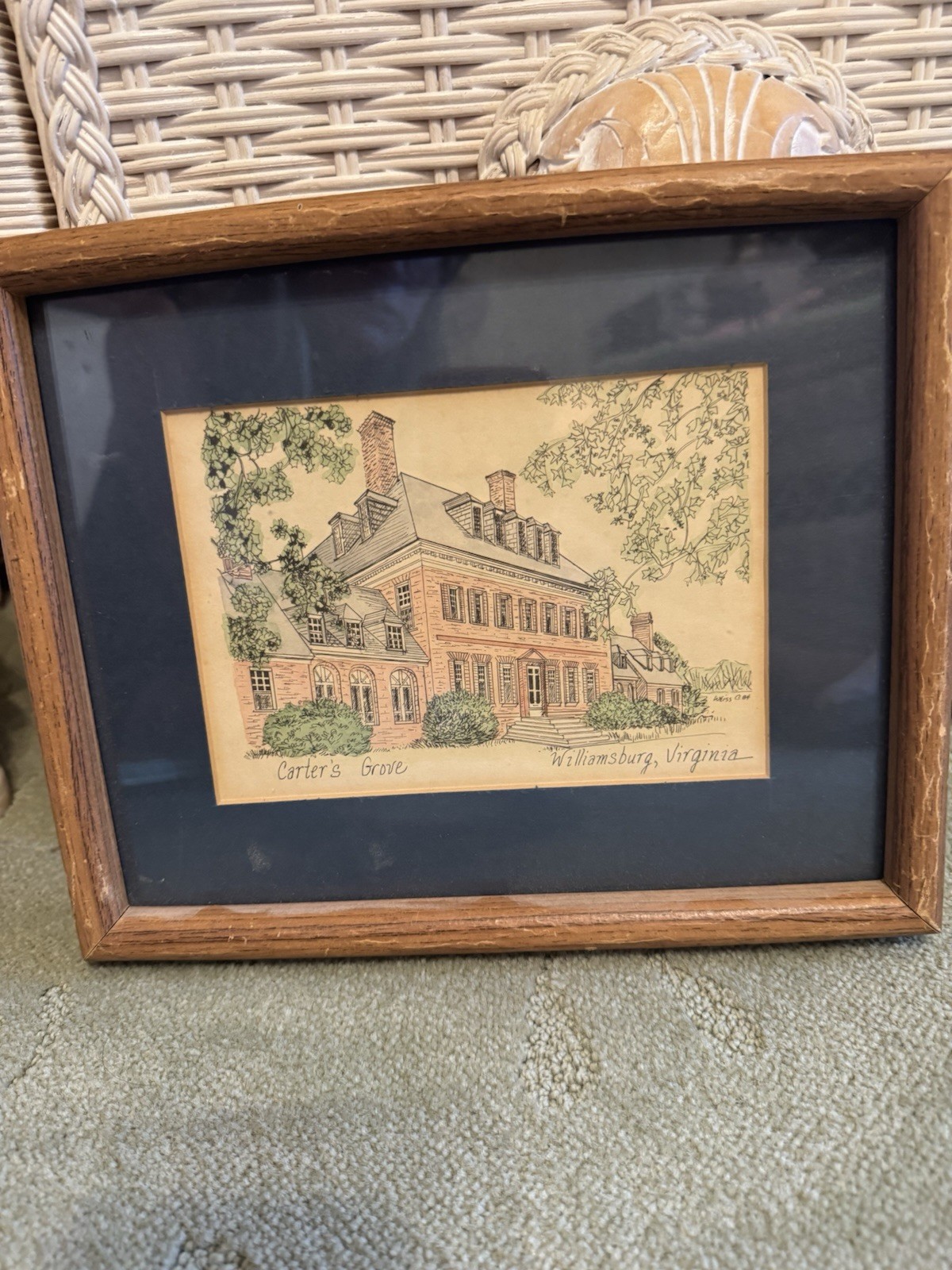 RARE  Vintage 1984 Colonial Williamsburg Carter’s Grove Hand Painted Watercolor