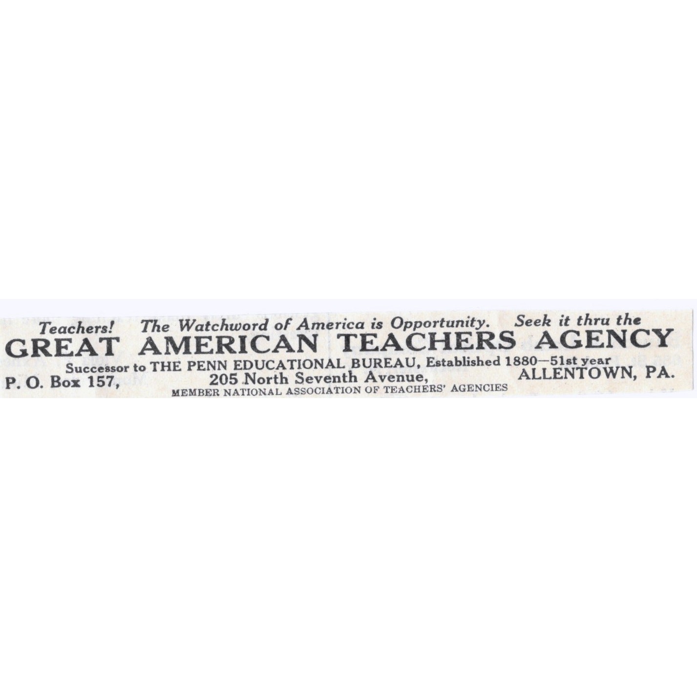 1931 Great American Teachers Agency Allentown PA Original Advertisement AE5-SA1