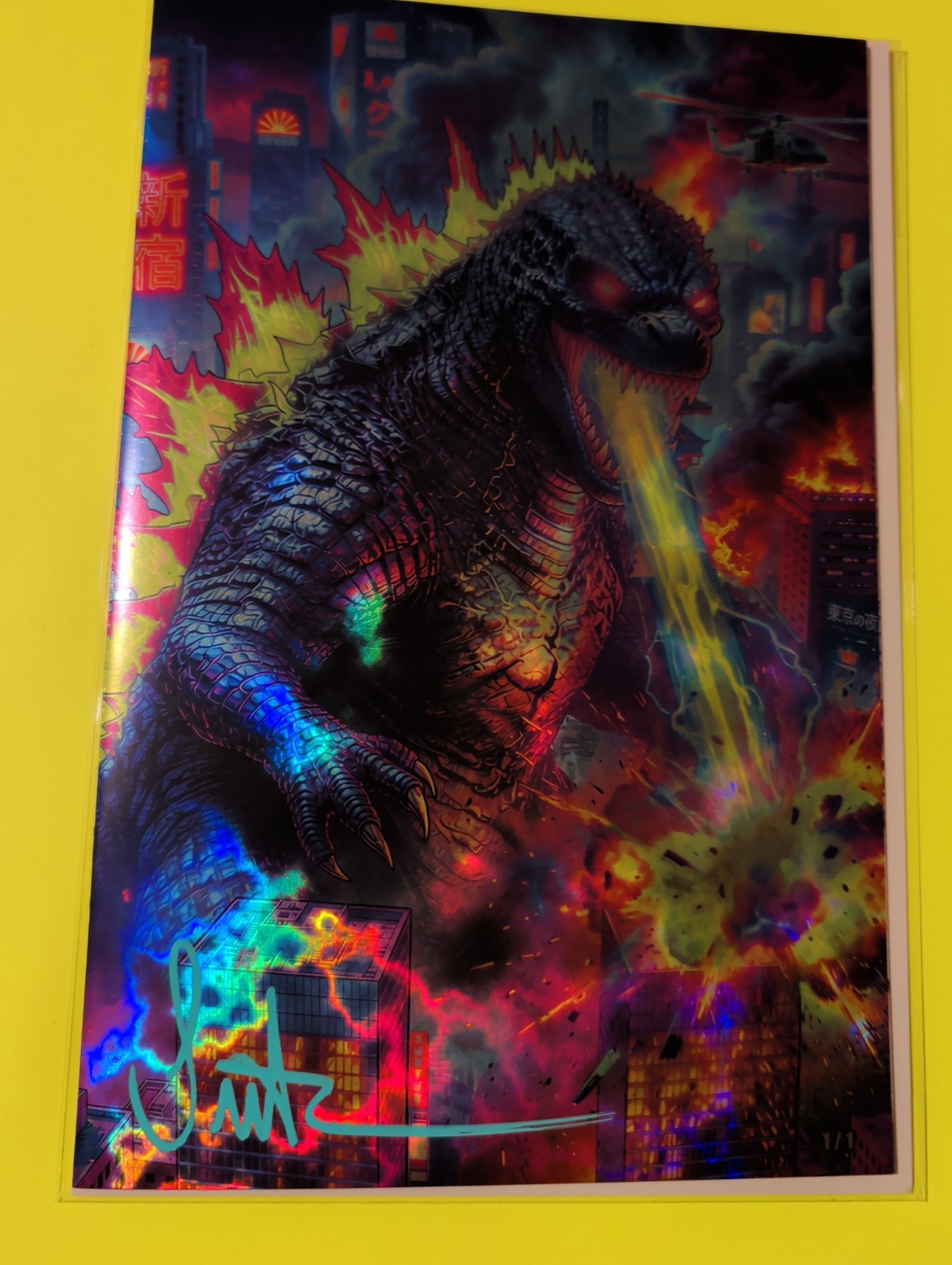 GODZILLA  LAVA  FOIL 1/1 SKETCHBOOK BY SURTUR SIGNED WITH COA BRAND NEW