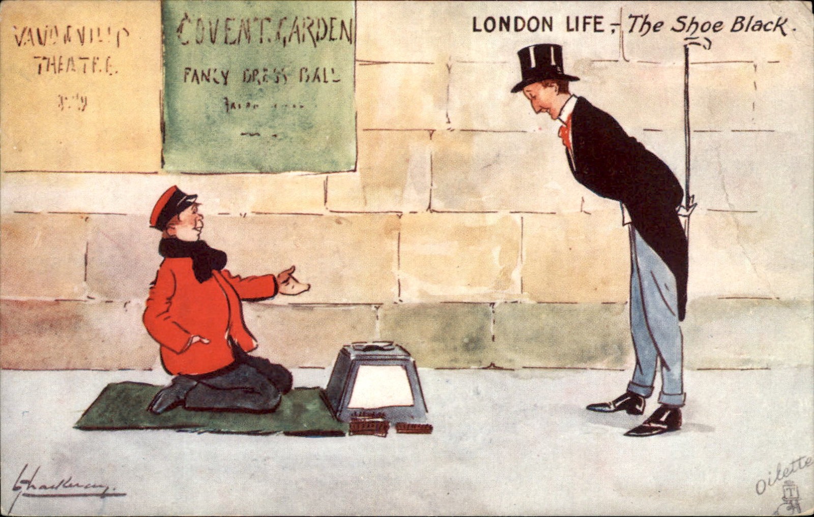 Shoe Shine Shoe Black London Life  Humor c1900s-10s Vintage Postcard