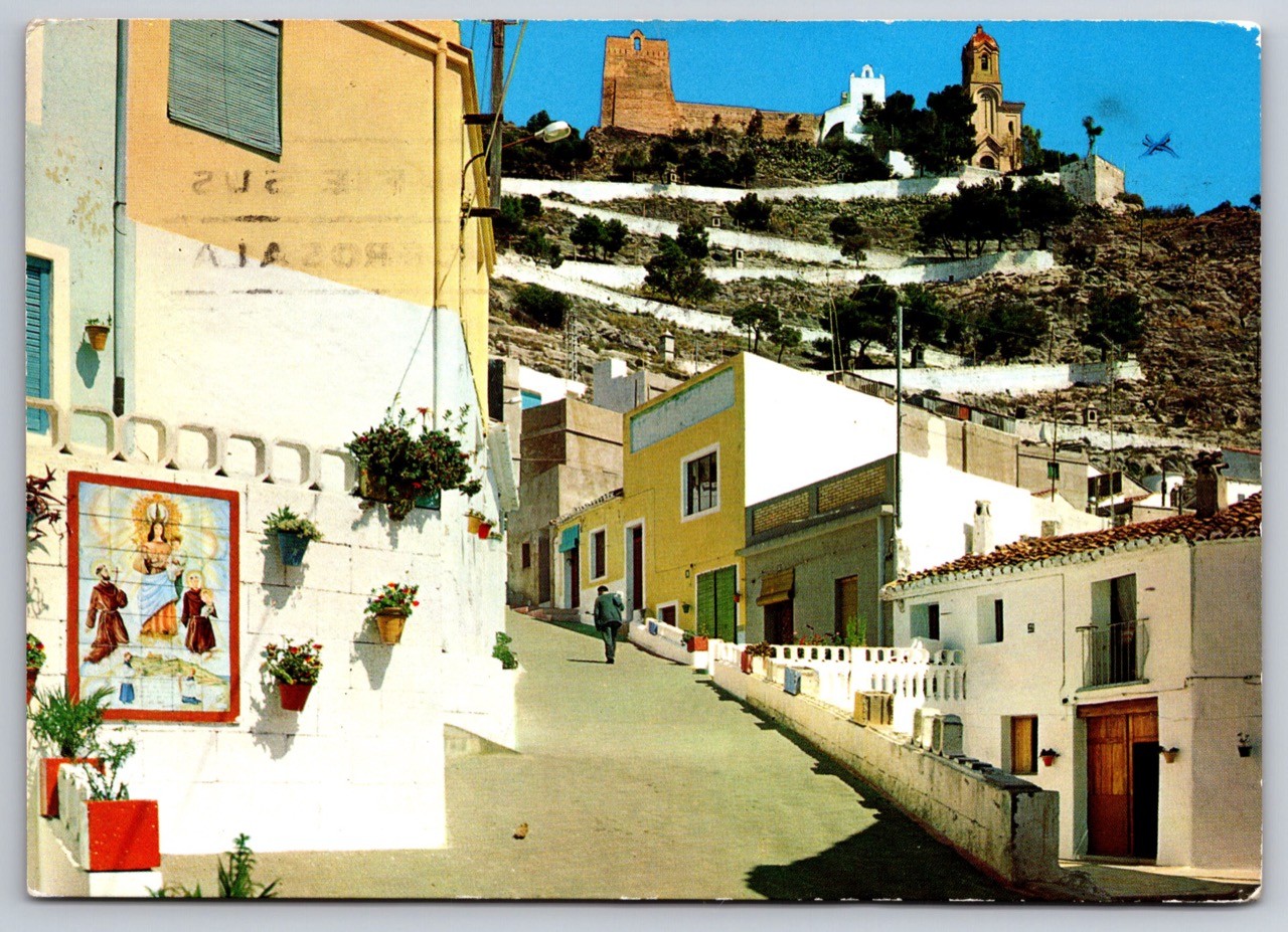 Postcard Cullera Valencia Ascent up to the Castle Streets Posted 1970s