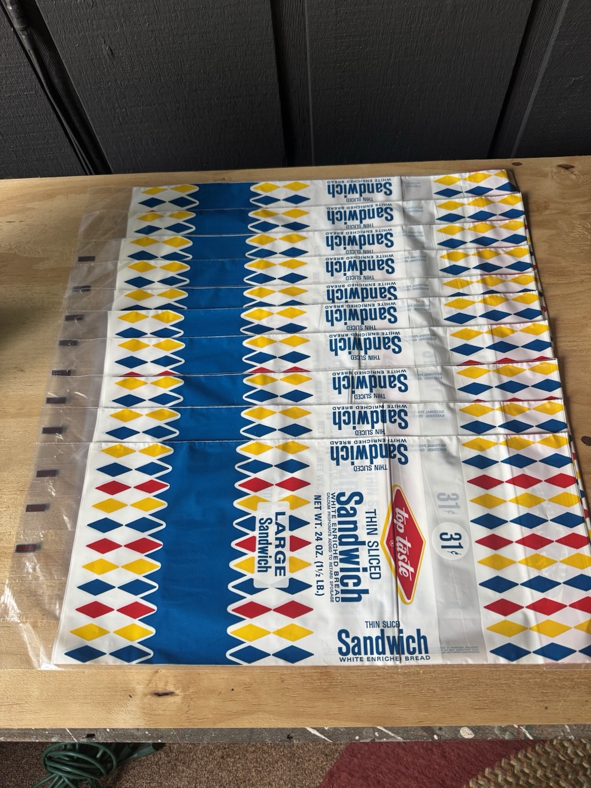 Lot of 10 VINTAGE 60s TOP TASTE BREAD BAGS Plastic WRAPPER .31c NOS