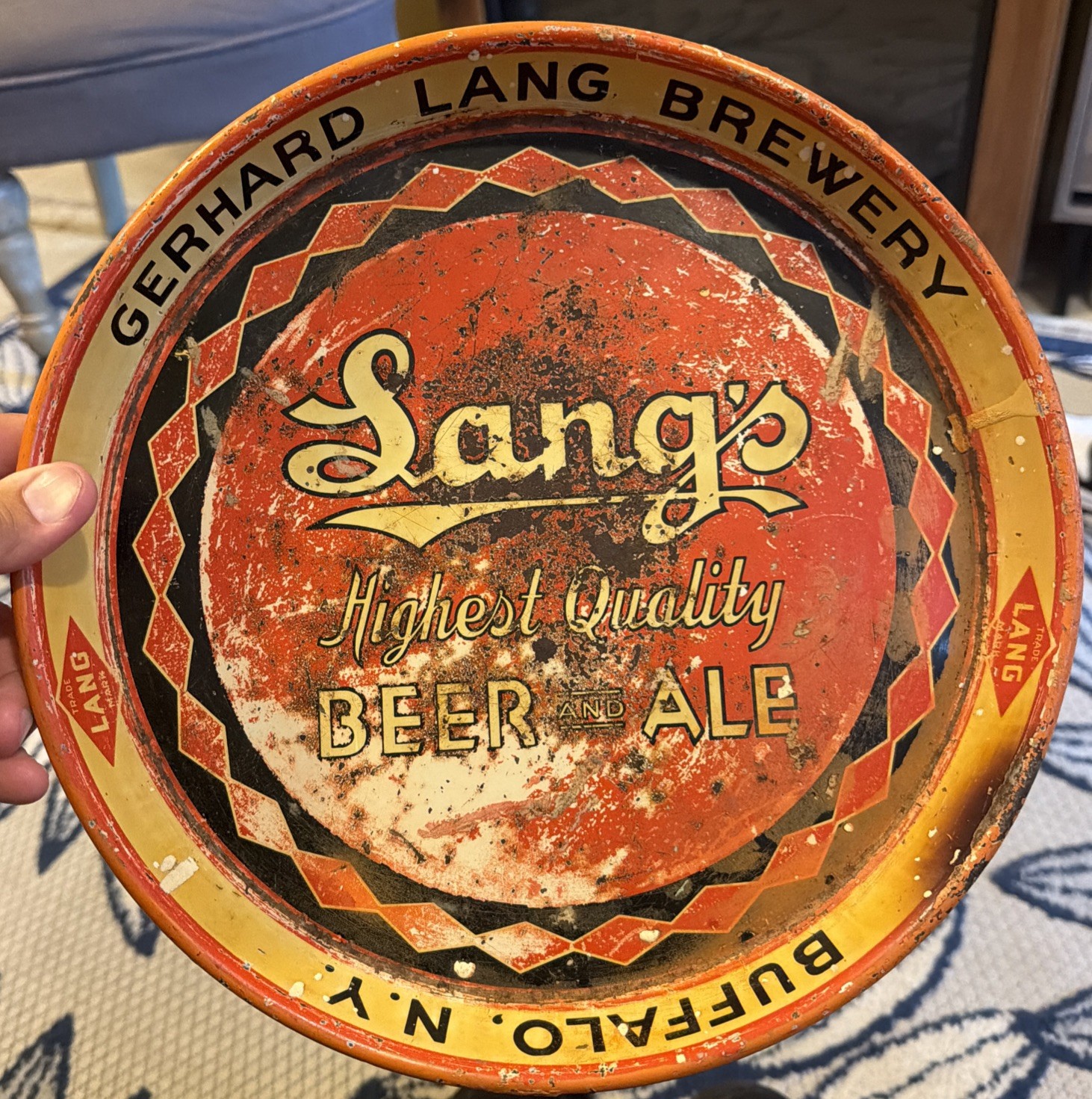 Old Lang\'s Beer & Ale Tin Serving Tray Gerhard Lang Brewery Buffalo NY 12\