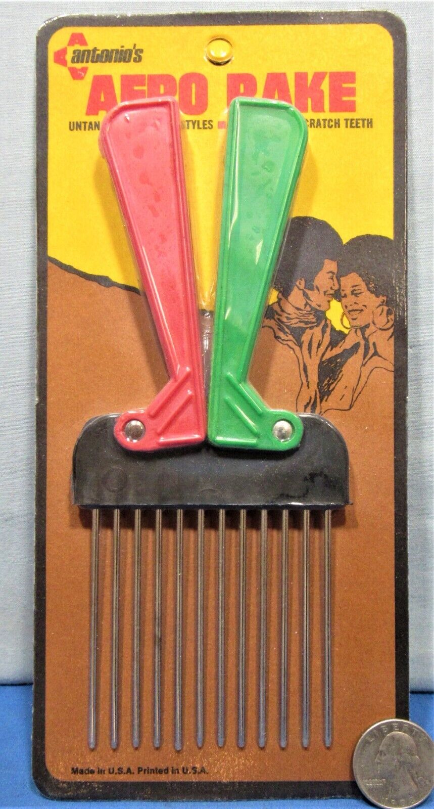 Afro Pik Rake 1970’s Comb ~ Twin Folding Handles ~ Sealed Factory Package ~ NOS