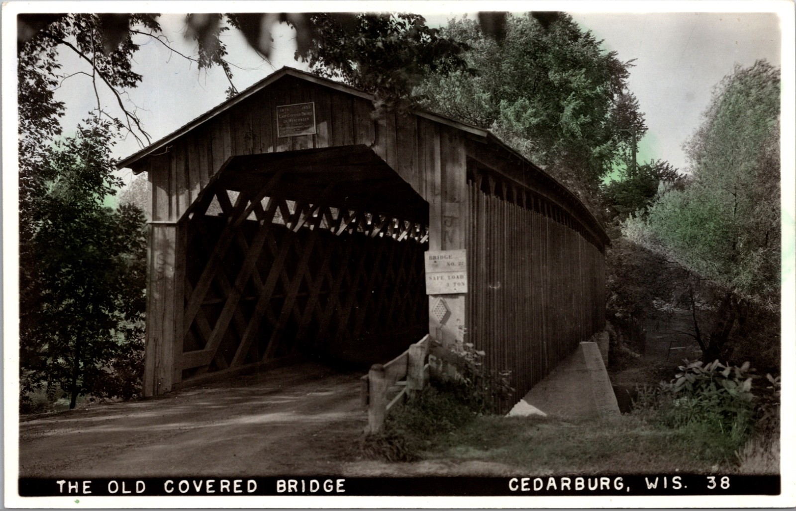 Old Covered Bridge Postcard Cedarburg Wisconsin No. 38 Real Photo Postcard