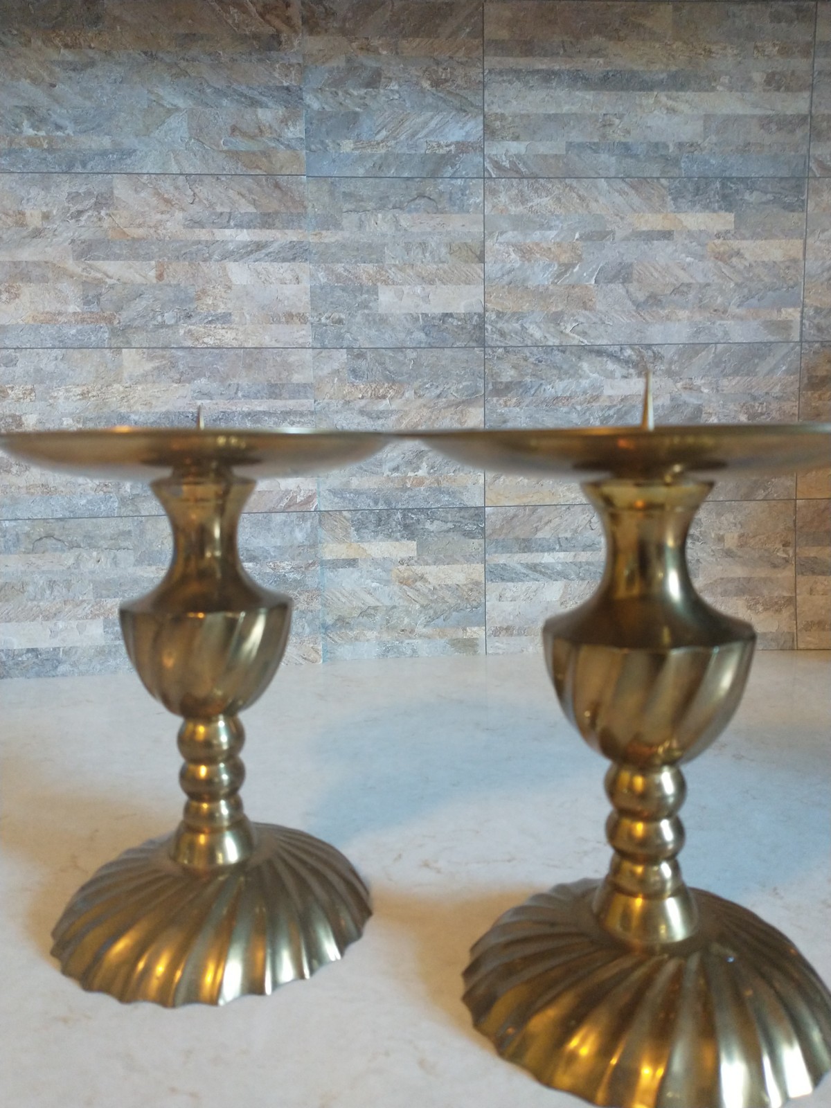 VTG Pair Ornate Solid Brass Pillar CANDLE HOLDERS, 5.5”, India. With spikes VTG Pair Ornate Solid Brass Pillar CANDLE HOLDERS, 5.5”, India. With spikes