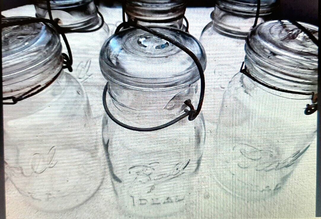 Vintage 1923-1933 Ball Ideal Quart Bail Top Canning Jars Lot of 6 Vintage 1923-1933 Ball Ideal Quart Bail Top Canning Jars Lot of 6