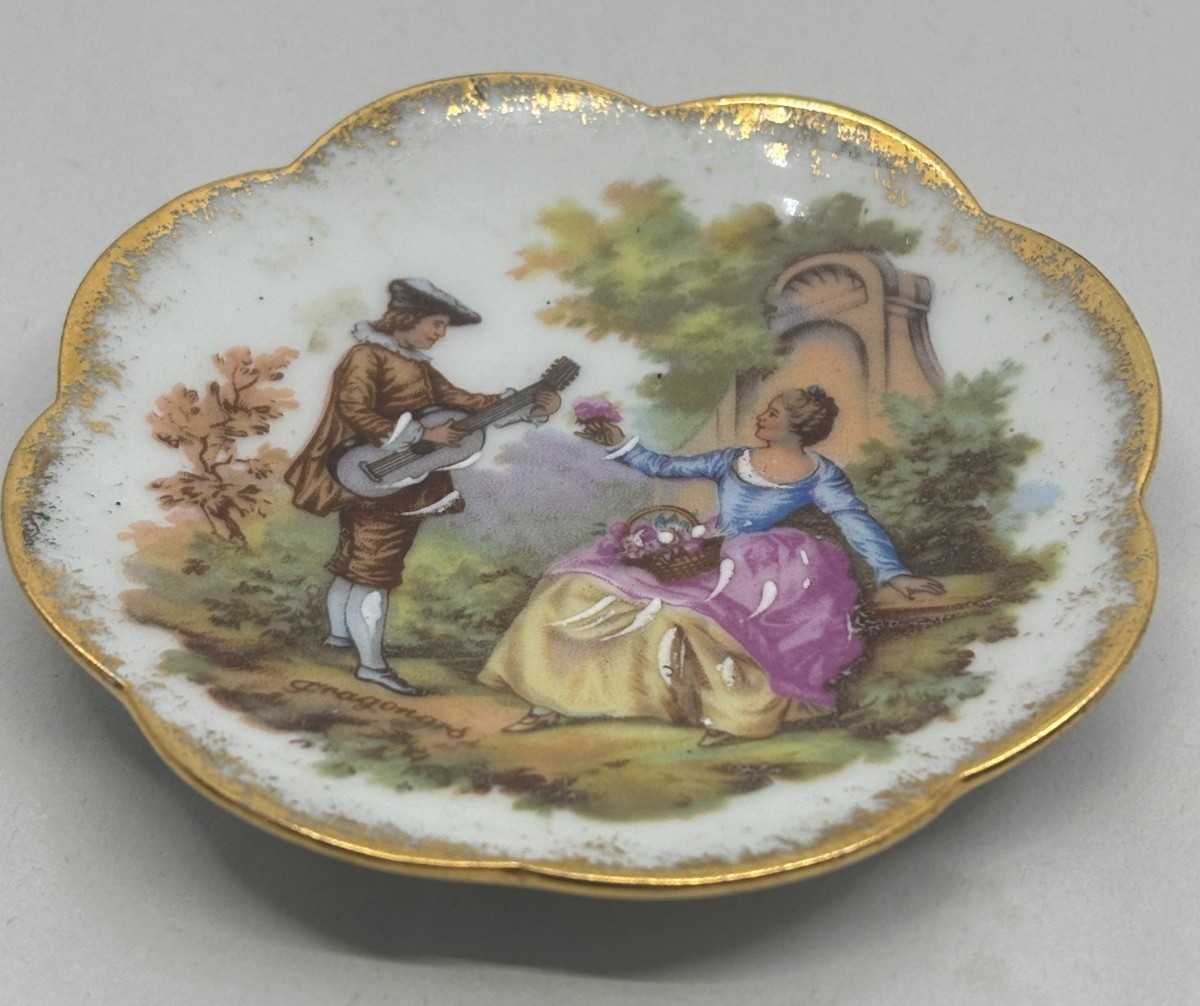 Limoges France Mini Plate Trinket Dish 3inD Porcelain d\'Art RP VTG 1950s-1970s Limoges France Mini Plate Trinket Dish 3inD Porcelain d\'Art RP VTG 1950s-1970s