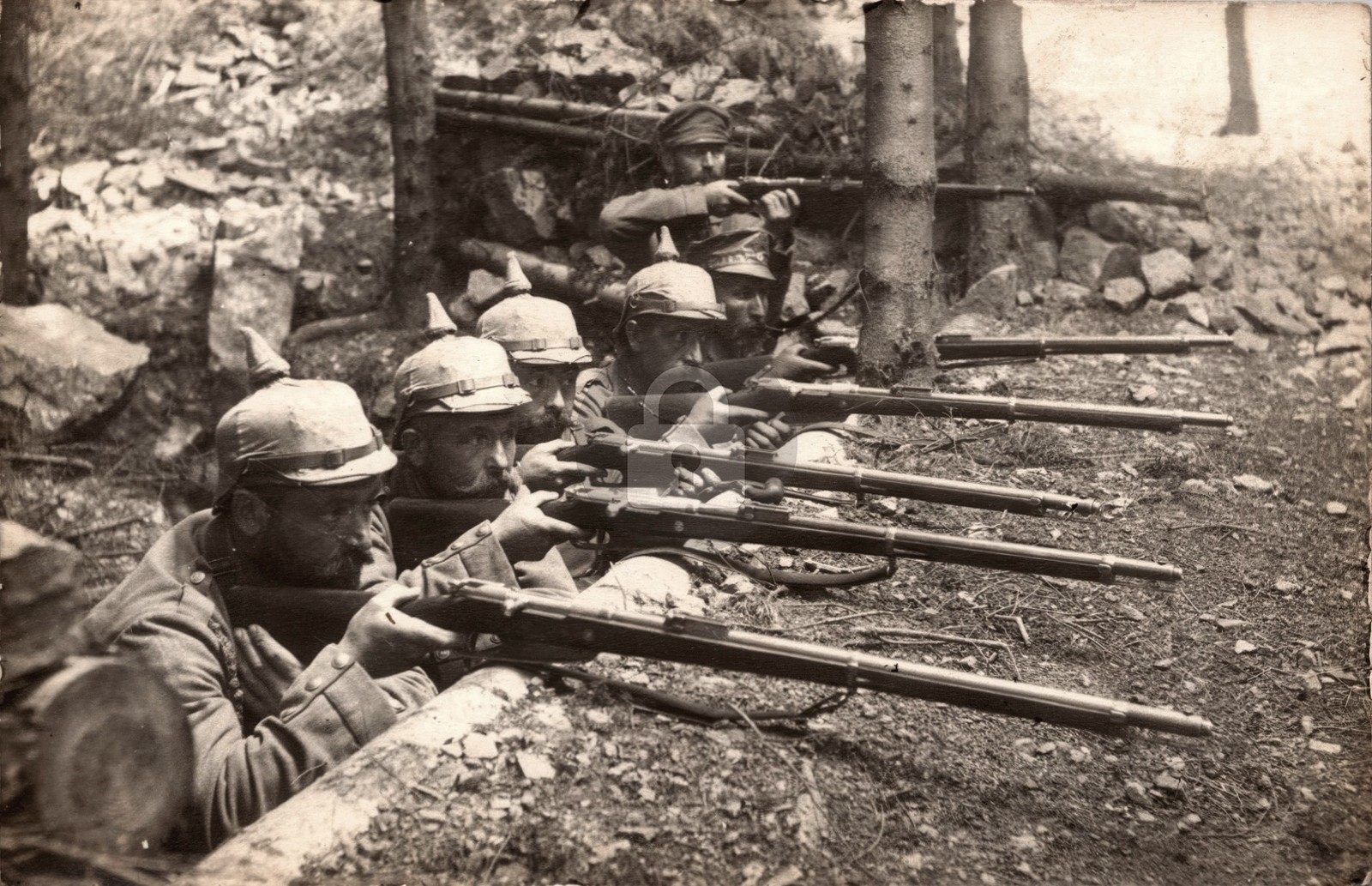 WW1 German Soldiers in Trench Rifles c1910s RPPC Photo Postcard COPY