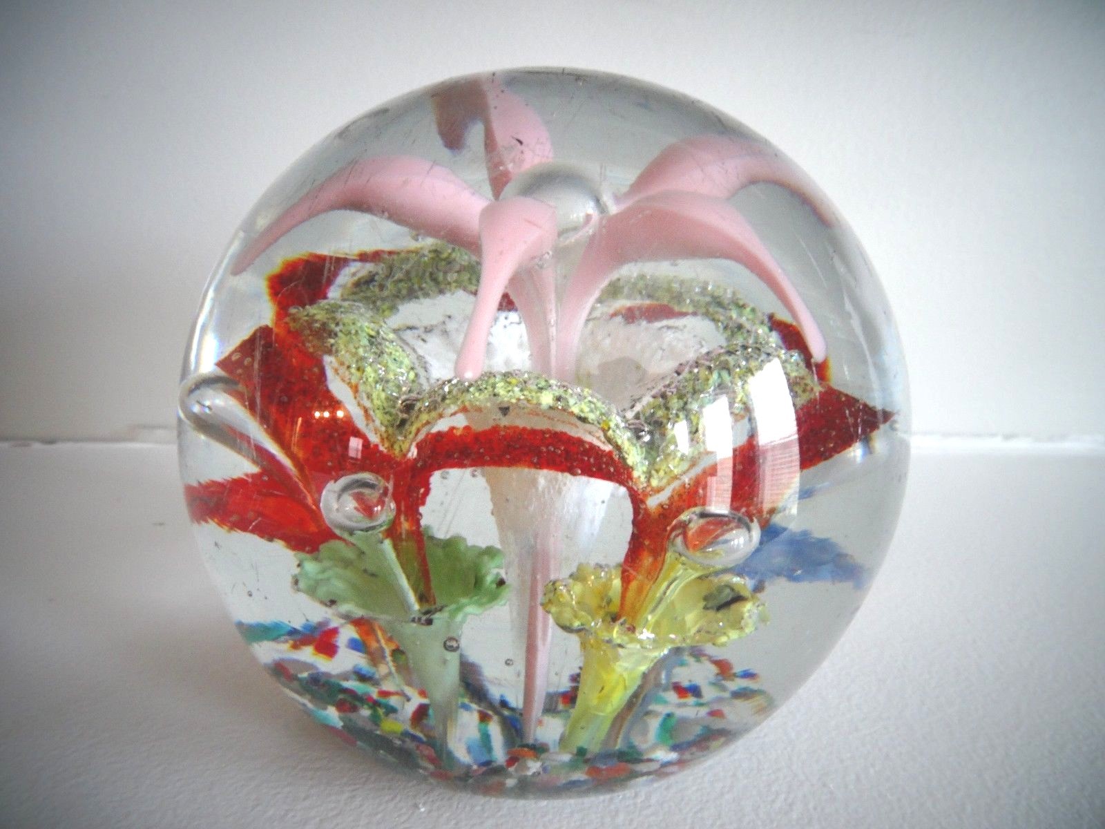 Antique MILLVILLE RAVENNA LILY MAGNUM Art Glass PAPERWEIGHT 4 Layer Sparkling