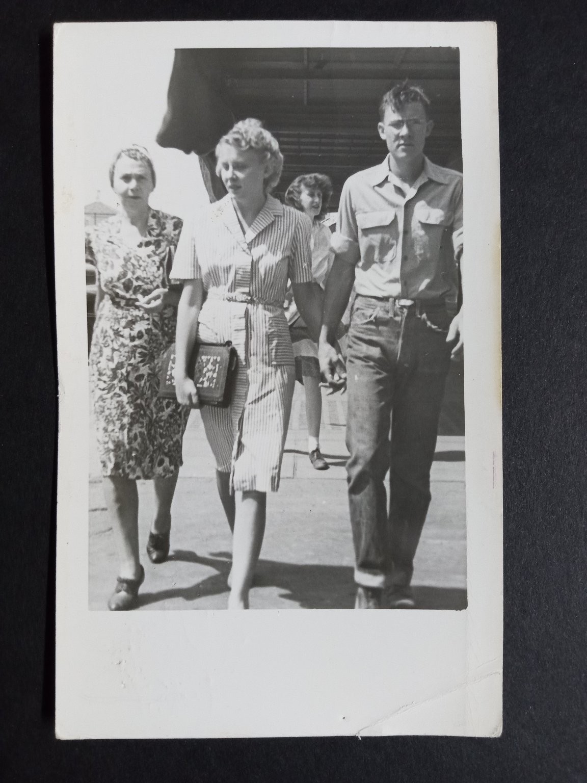 RPPC 1940s 50s Candid Couple Holding Hands Street Scene Real Photo Postcard