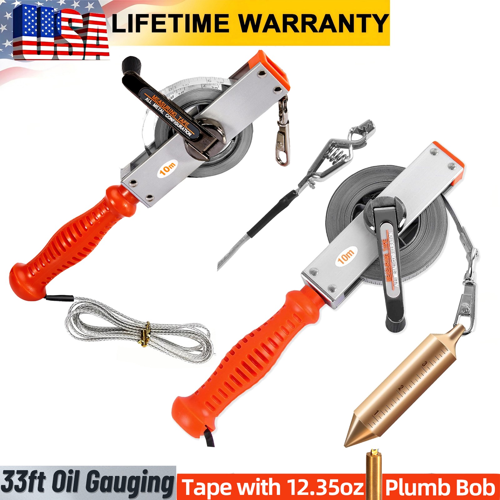 Oil Tank Gauging Tape, Stainless with 12.35oz Plumb Bob Oil Tank Measuring Tool