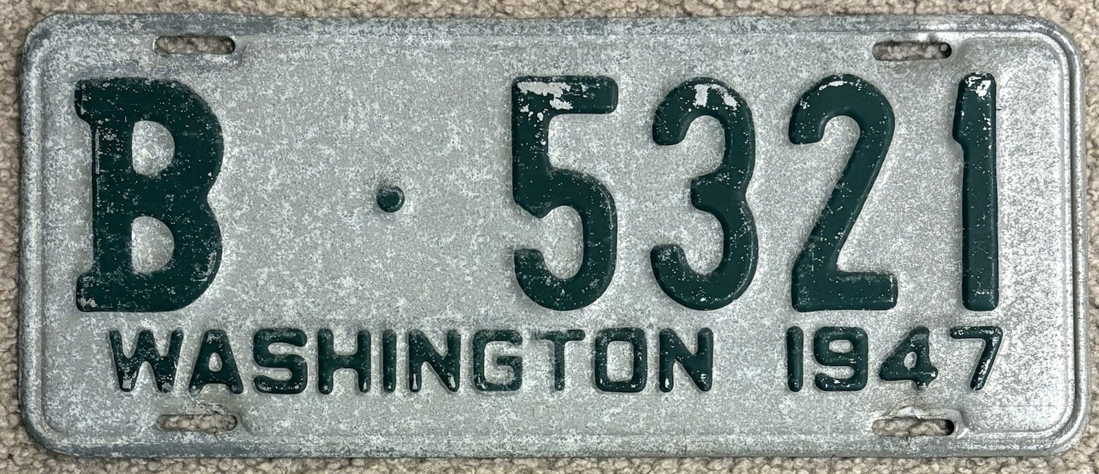 All Original 1947 Washington License Plate B-5321 Pierce County Passenger Car