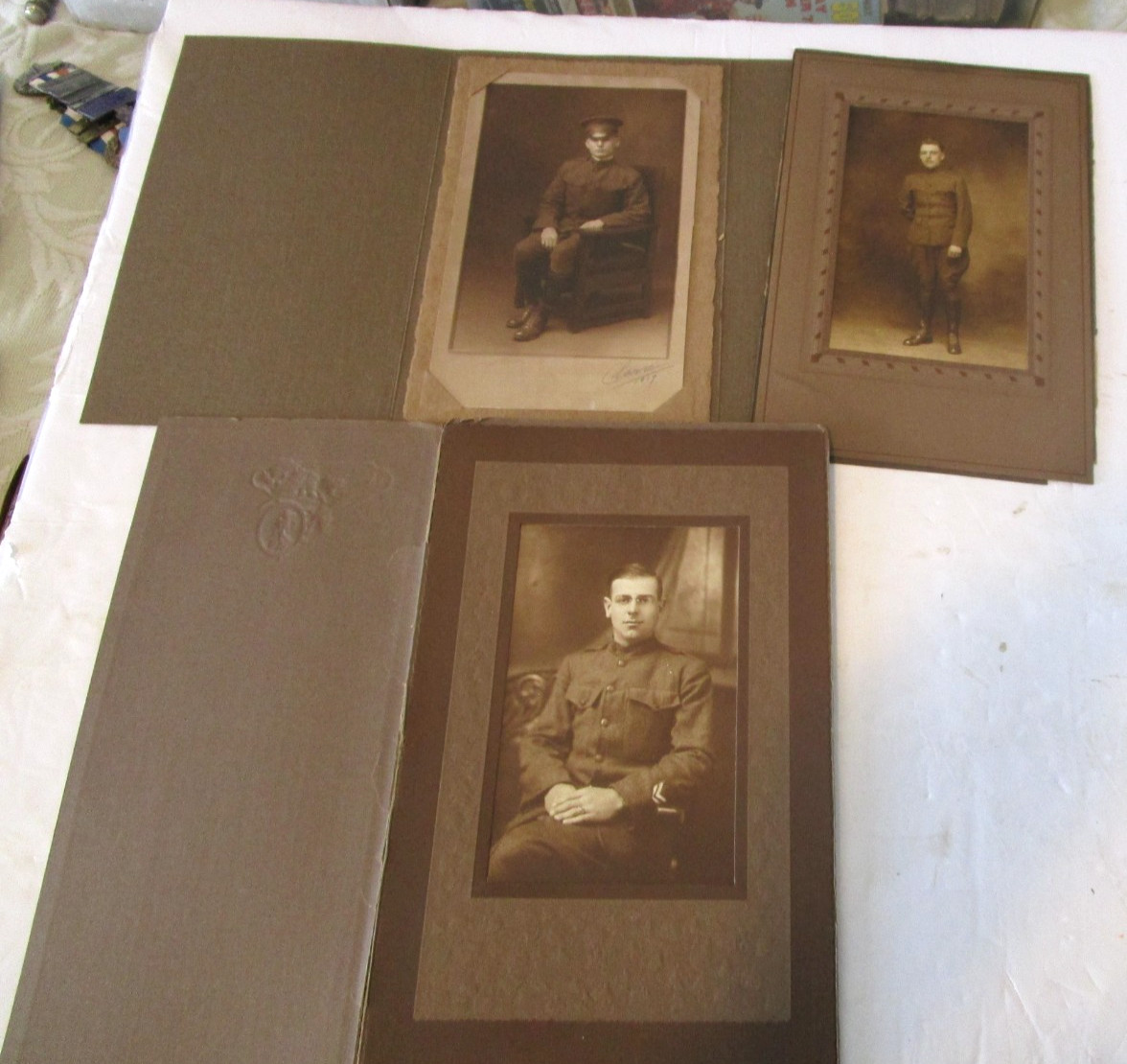 3 WW1 US Army Soldier Studio Portrait Photo's 3 WW1 US Army Soldier Studio Portrait Photo's