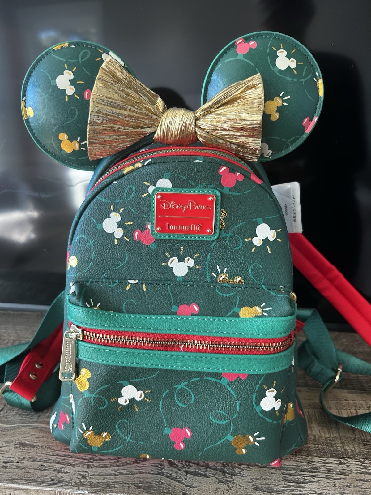 Loungefly Disney Parks Mickey Mouse AOP Holiday Lights Mini Backpack And Ears Loungefly Disney Parks Mickey Mouse AOP Holiday Lights Mini Backpack And Ears