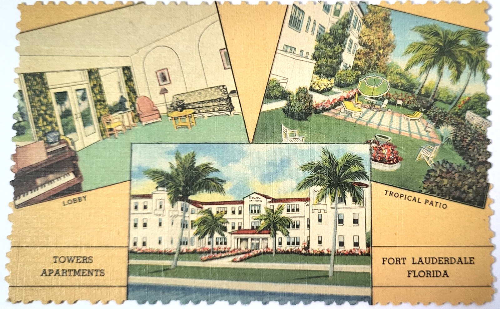 VTG 1950 FORT LAUDERDALE FL PC Advertising TOWERS APARTMENTS & HOTEL Mint