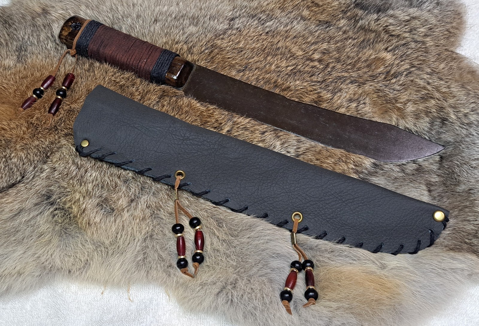 Handcrafted Native American Hunting Trade Knife with Handcrafted Leather Sheath