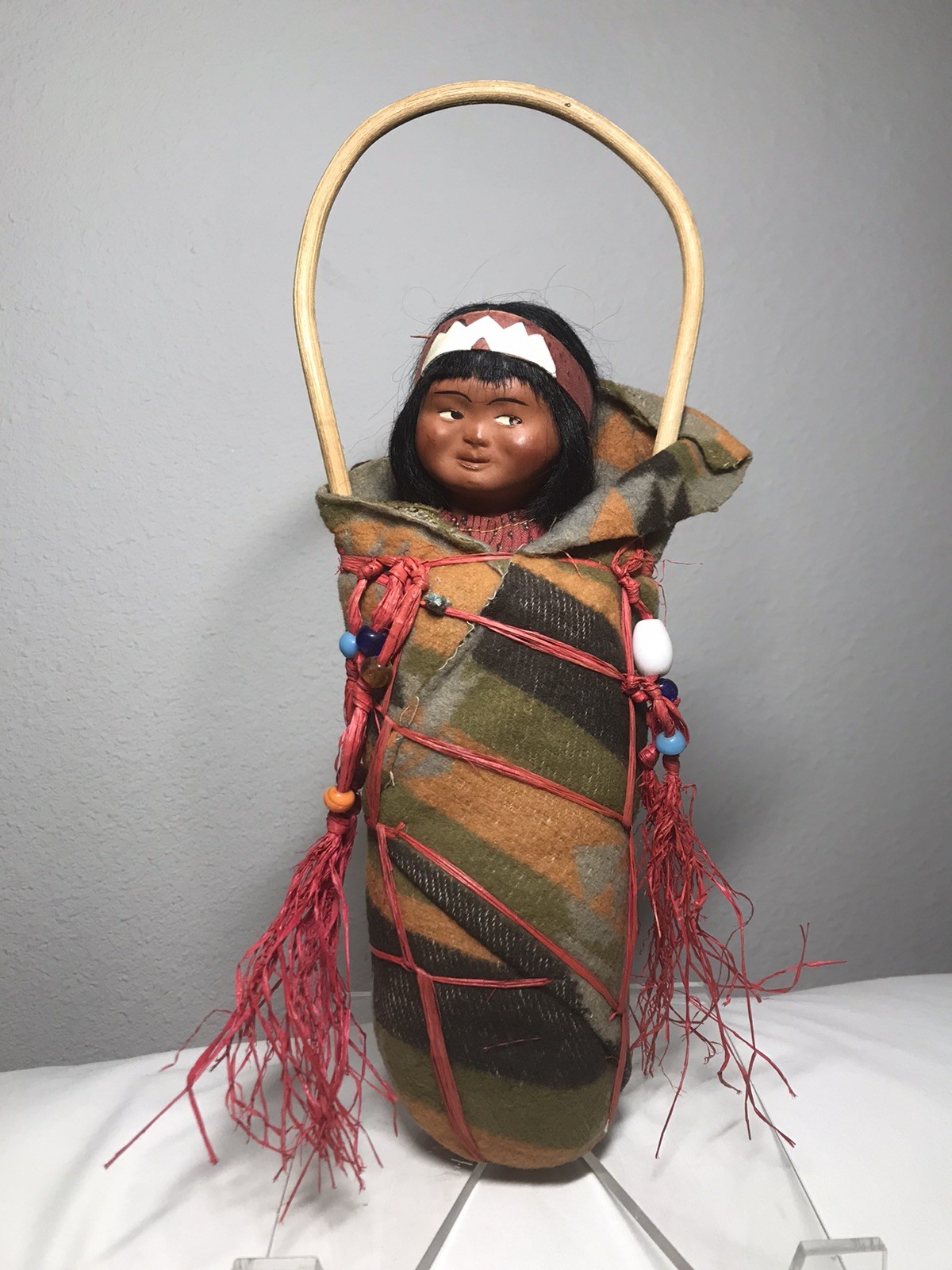 Vintage Large Indian Native American Skookum Papoose Doll ~ Rare Looking Left