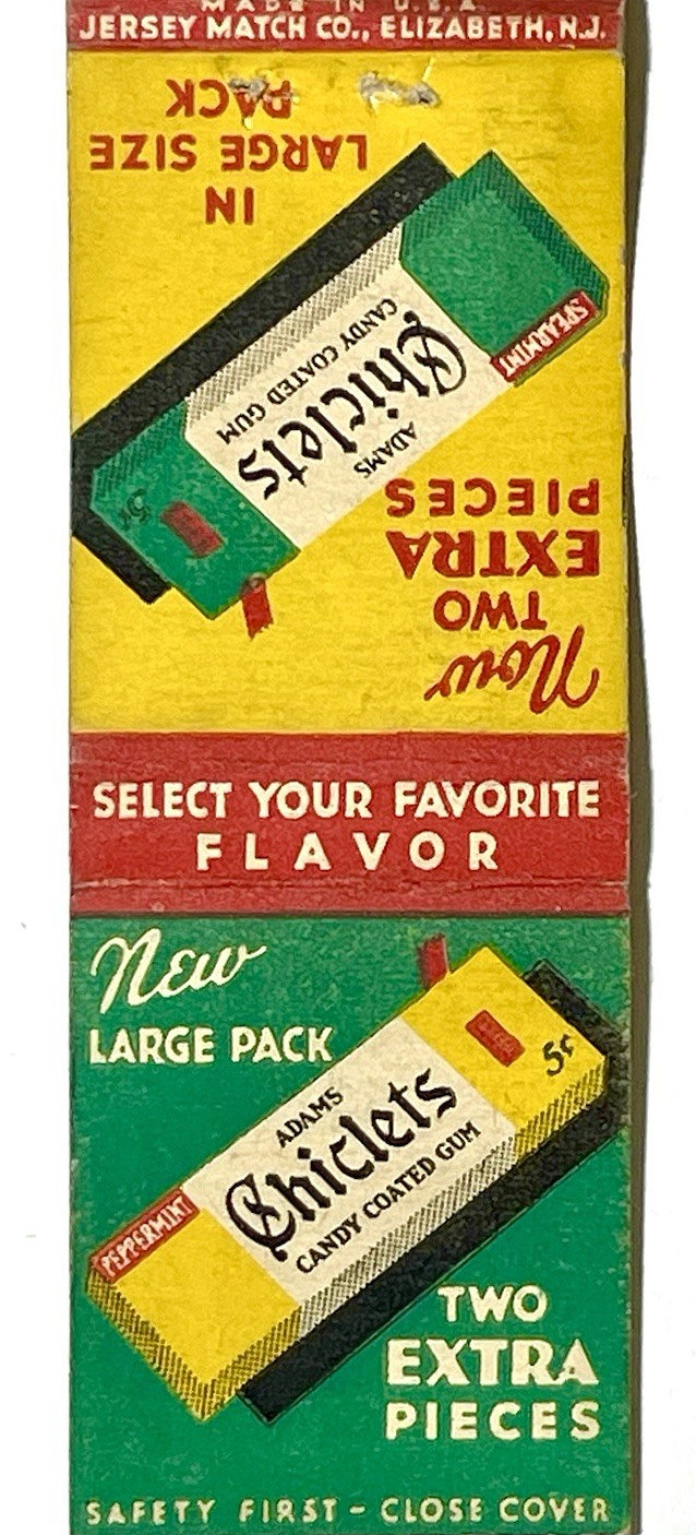 1930'S ADAMS CHICLETS GUM, 5 CENTS, JERSEY MATCH 