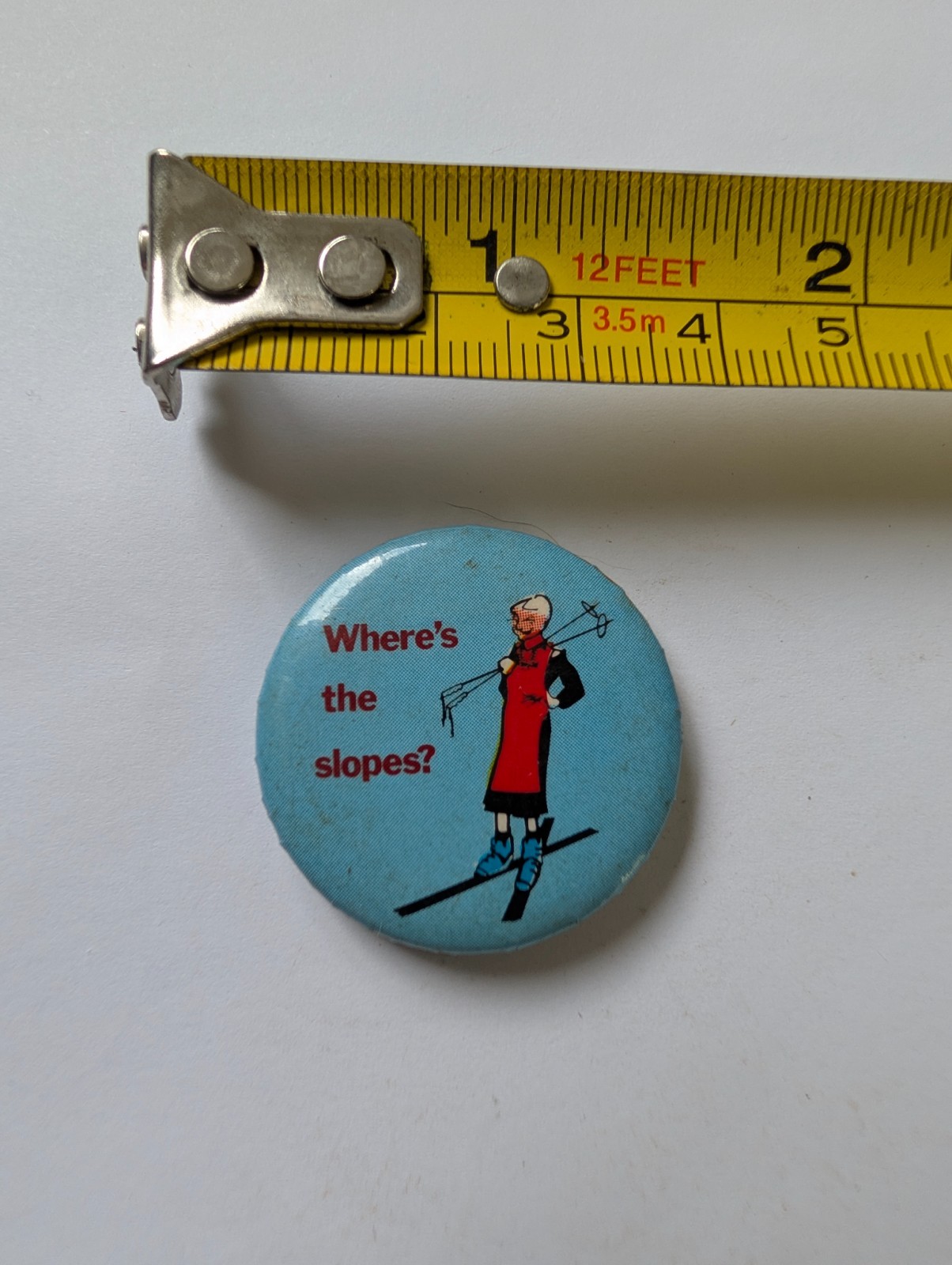Vintage Pin Pinback Button Where\'s The Slopes Cute Skiing Ski Winter Sports