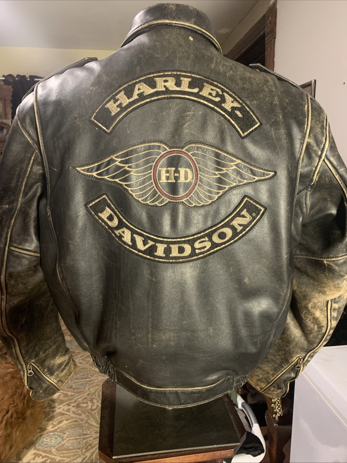 Harley Davidson Motocruise Leather Motorcycle Riding Jacket Winged Back Patch XL