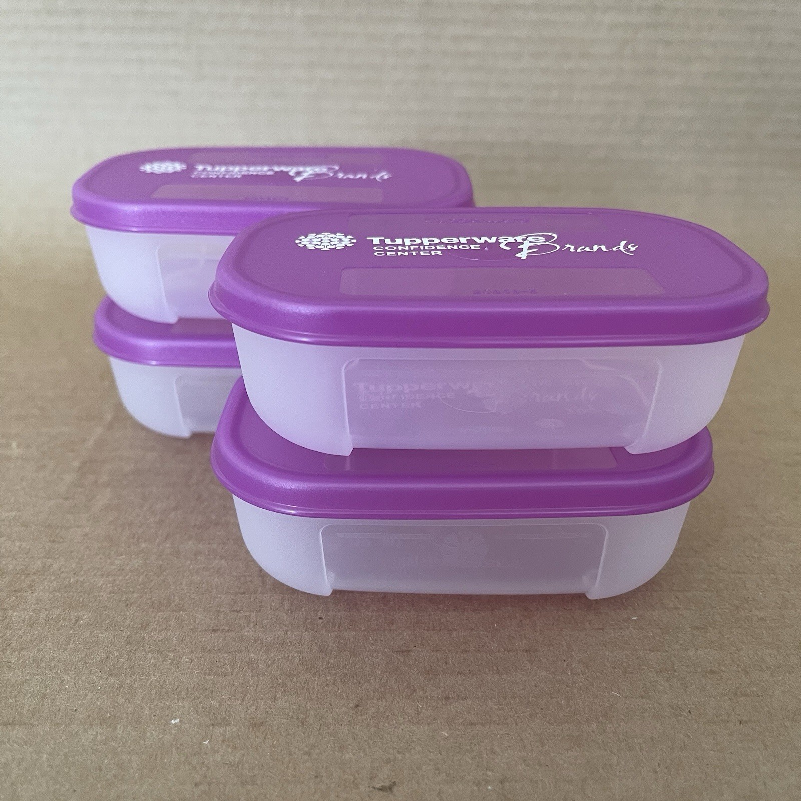 Tupperware Freezer Mates Sheer Mini 4 oz Container #4160, Purple Seal - Set of 4 Tupperware Freezer Mates Sheer Mini 4 oz Container #4160, Purple Seal - Set of 4