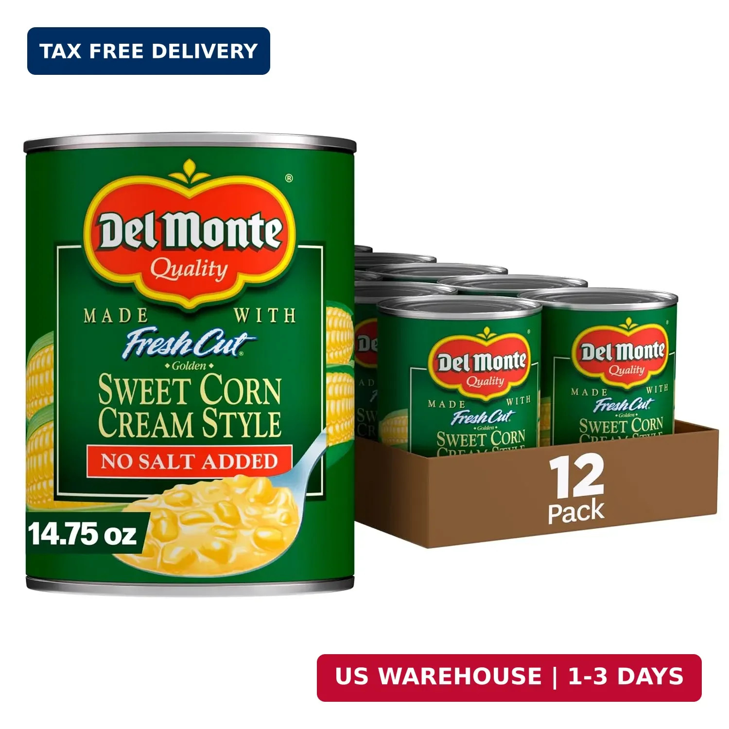 Del Monte Canned Golden Sweet Corn Cream Style No Salt Added, 14.75-Ounce (Pack