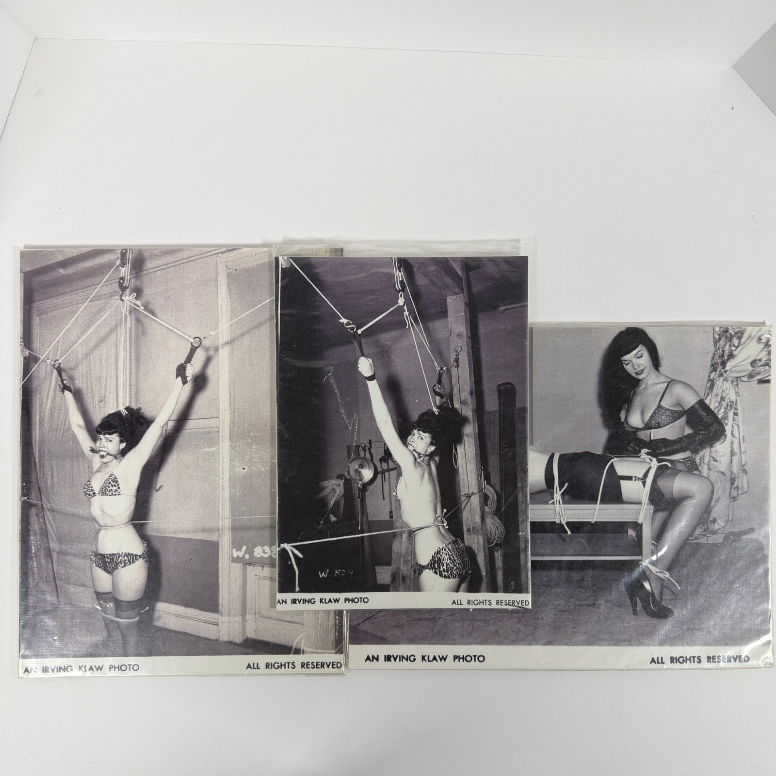 3 Vintage Bettie Page Irving Klaw Pin-Up Photos W-829 W-838 G-229 Fetish Art 3 Vintage Bettie Page Irving Klaw Pin-Up Photos W-829 W-838 G-229 Fetish Art