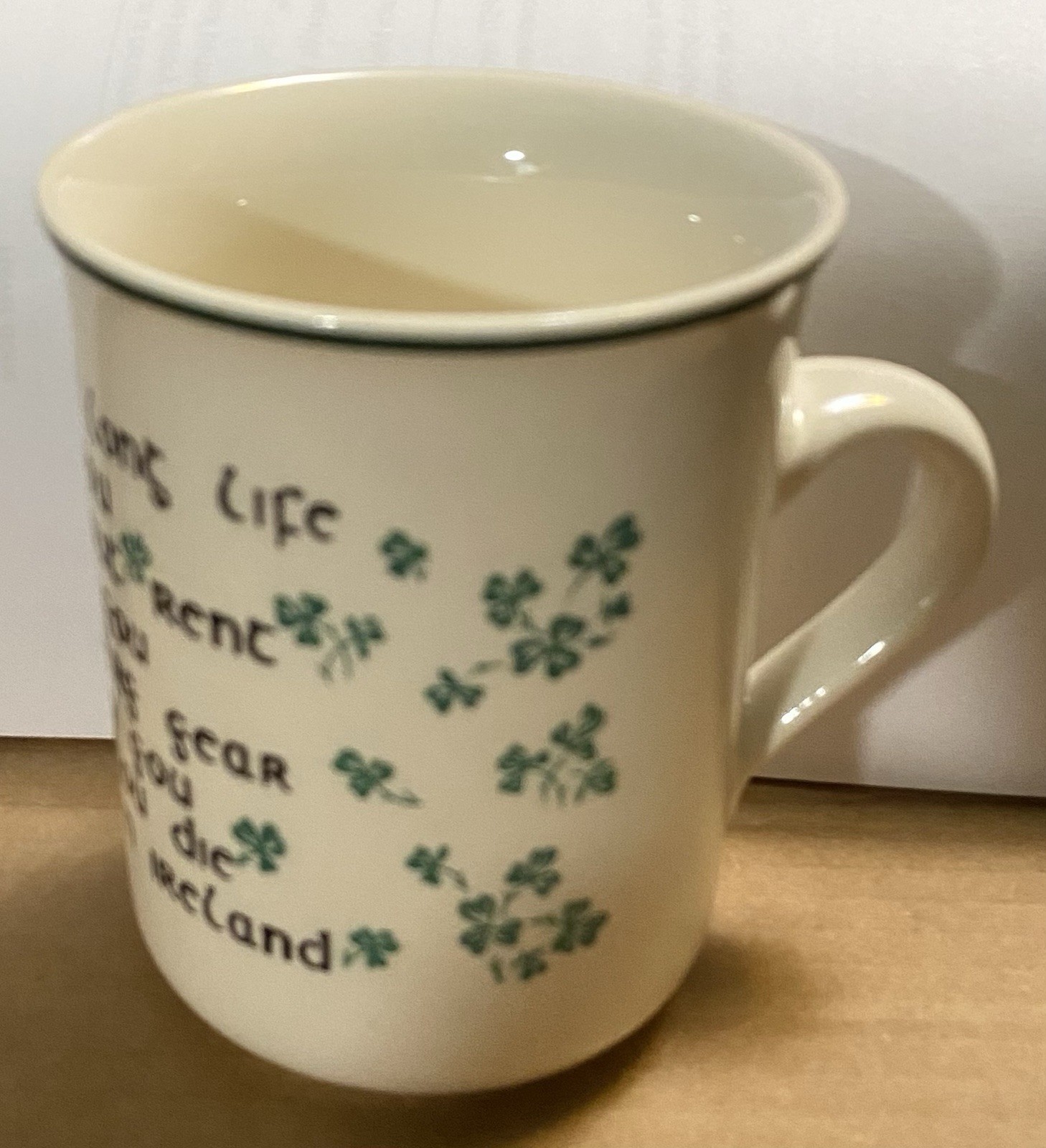 Vtg Irish Prayer Coffee Mug Carrigdhoun Pottery Ireland Shamrocks Clover 8oz