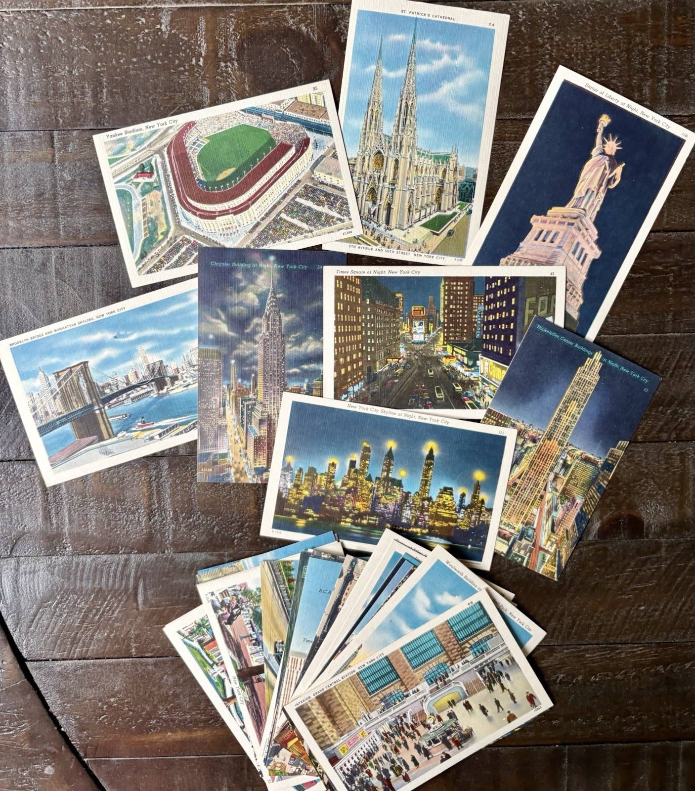 New Unused Midcentury NYC Lot 32 iconic & vibrant vtg Herbco Linen Postcards New Unused Midcentury NYC Lot 32 iconic & vibrant vtg Herbco Linen Postcards