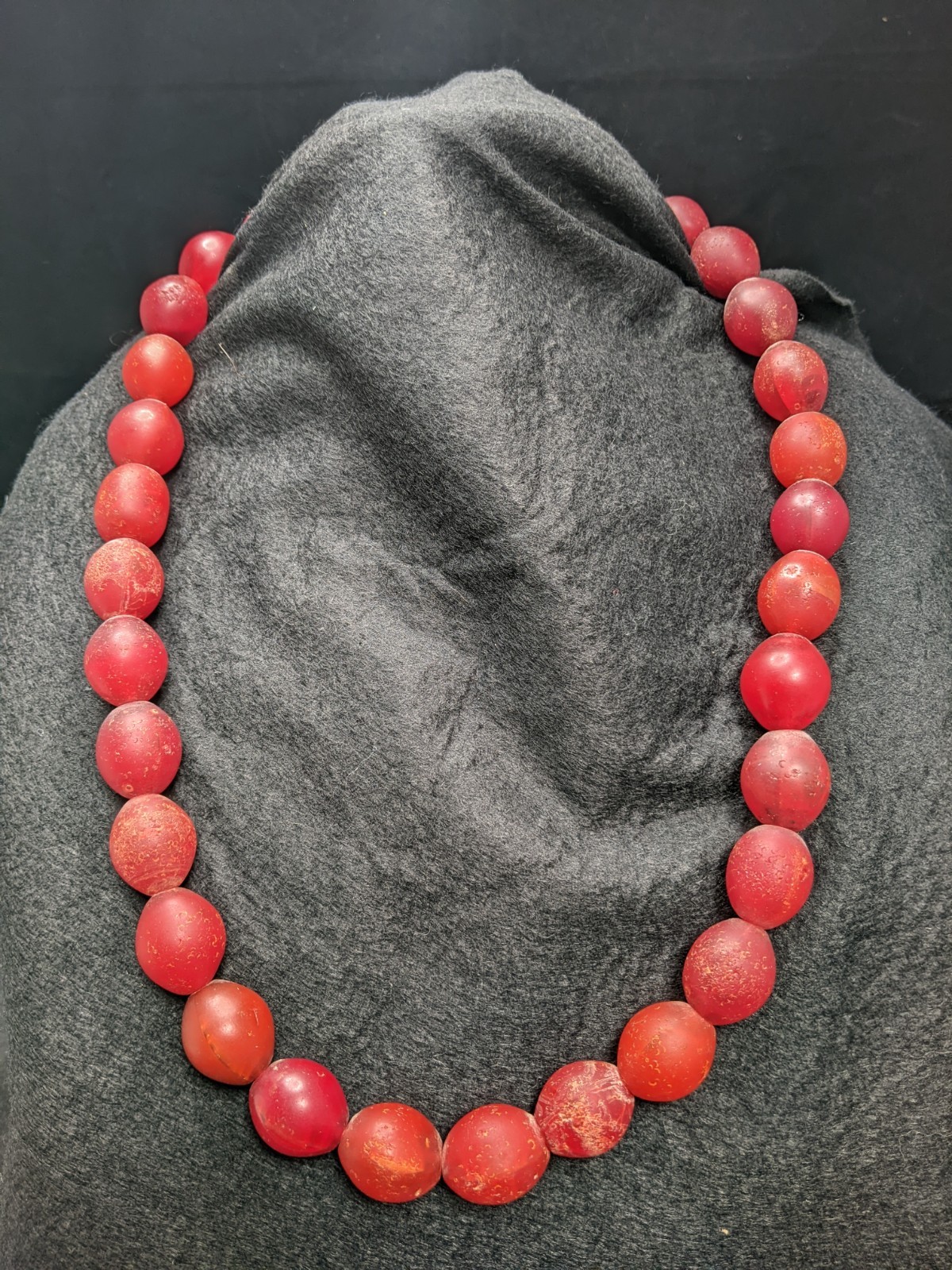 29 Antique 19th Century Red Venetian Glass Beads African Trade Beads 30”