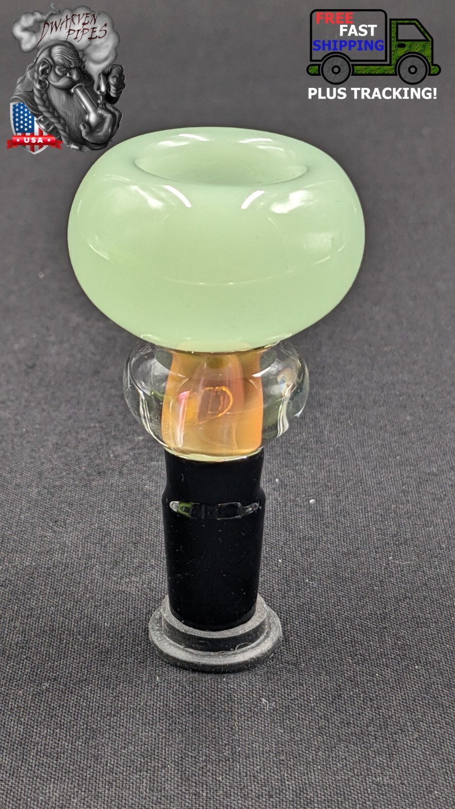 14mm Male Slide Tobacco Bowl Glass  for Water Pipes - BW07 Gold Fummed Green