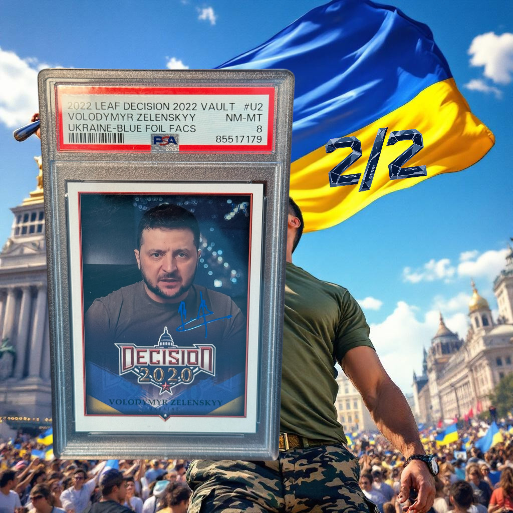DECISION 2022 VOLODYMYR ZELENSKYY UKRAINE BLUE FOIL 2/2 ULTRA RARE PSA 8 NM-MT