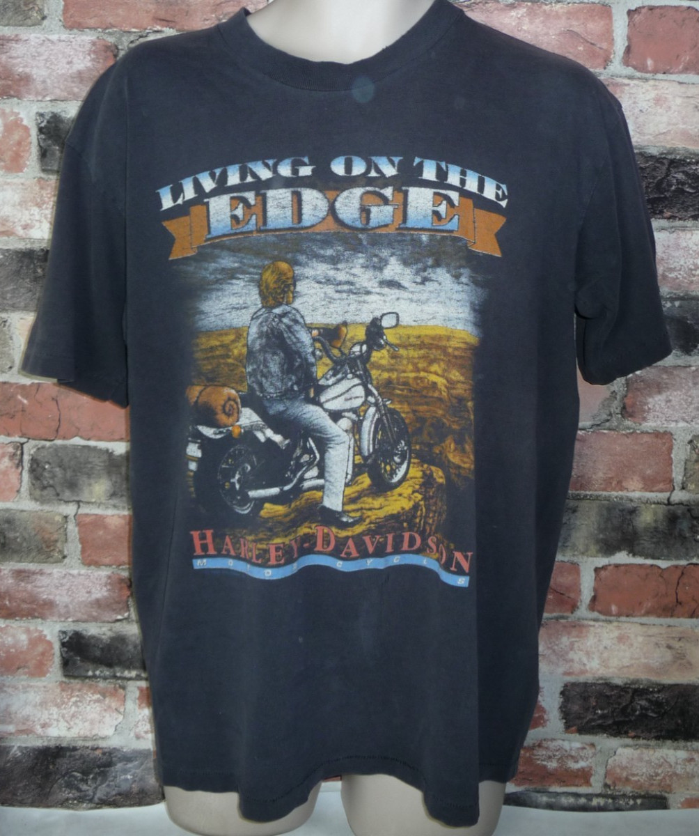 VINTAGE 1990\'S HARLEY DAVIDSON LIVING ON THE EDGE SHIRT SIZE L MADE IN USA L@@K