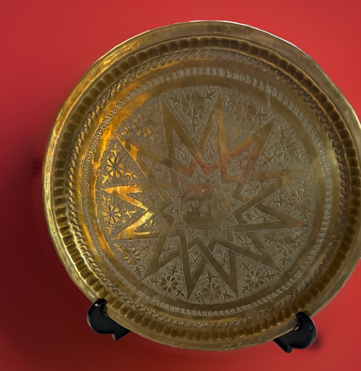 Moroccan 1930’s Ornate Hammered Vintage  Brass Serving/ Personal Tray  13’