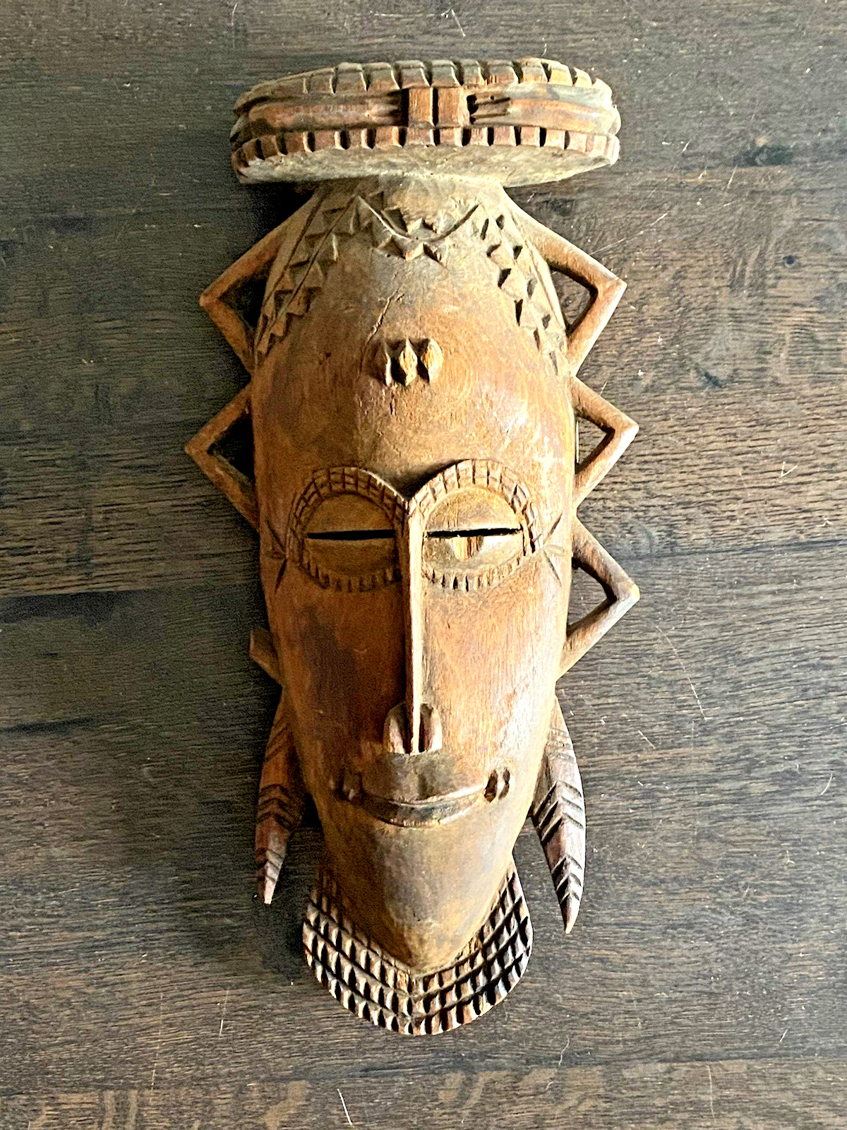 Vintage Mid Century African Carved Wood Hanging Mask Tribal Art