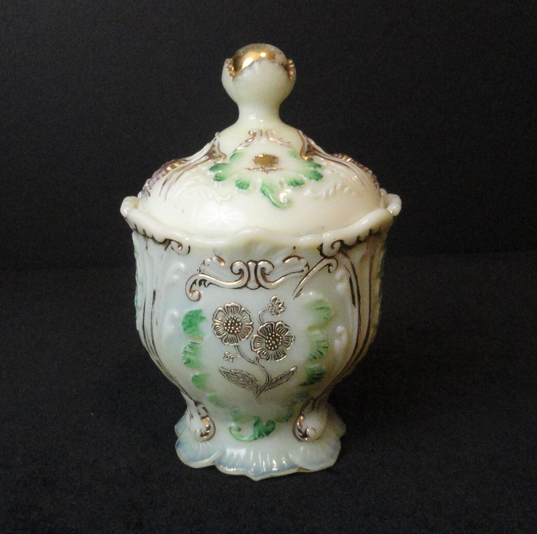 Antique EAPG 1903 Northwood Custard Glass Everglades Cornelian Sugar Bowl &Cover