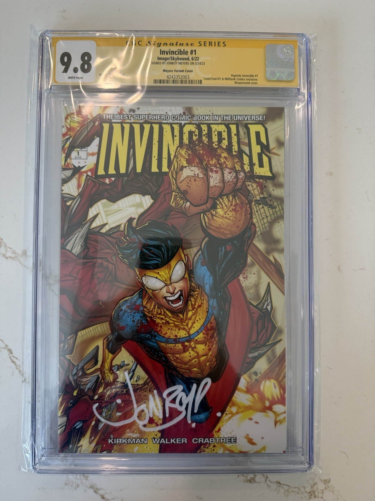 Invincible #1 CGC 9.8 Meyers Variant Cover Signed by JonBoy Meyers ComicTom101