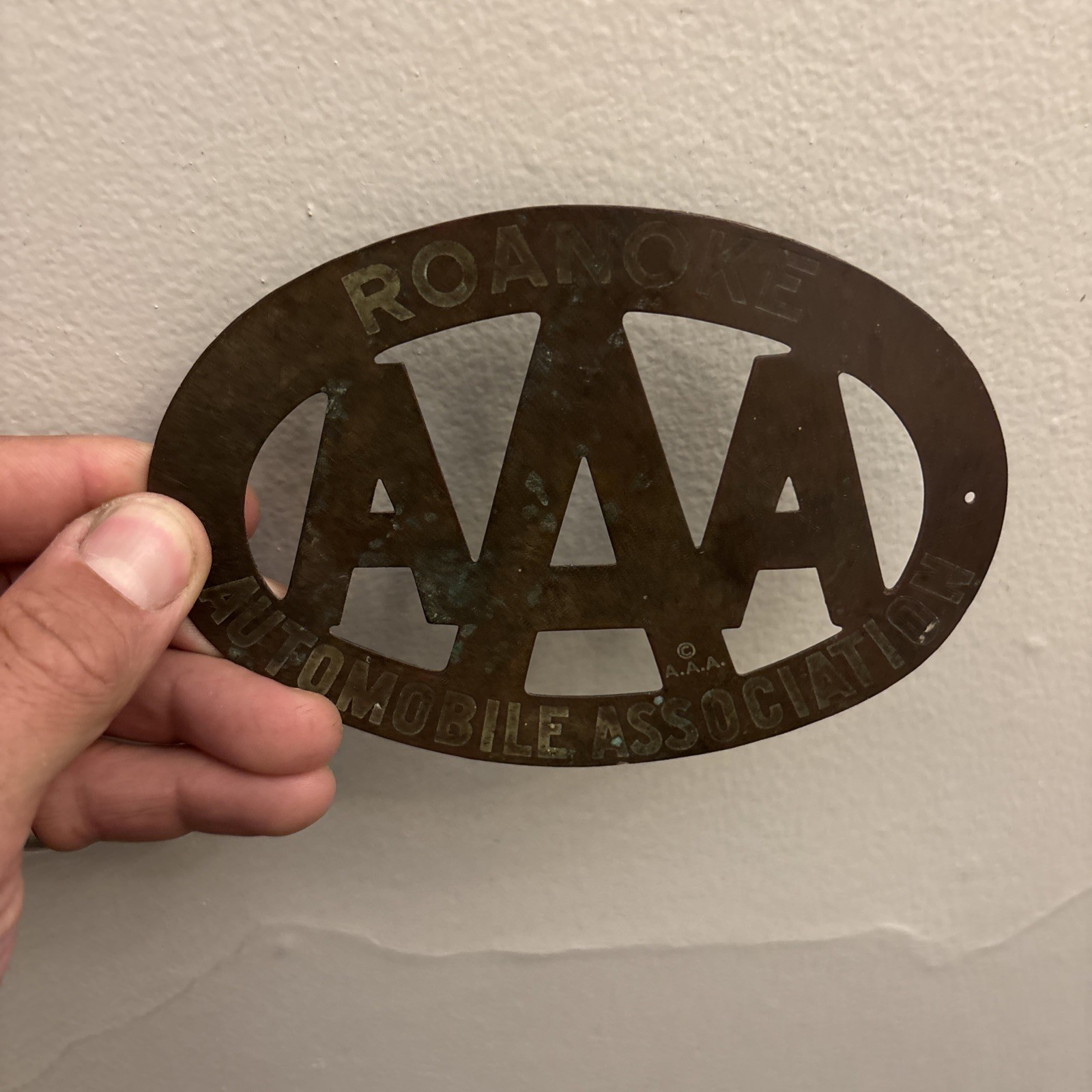 Rare AAA Roanoke Auto Club License Plate Attachment Brass Rare AAA Roanoke Auto Club License Plate Attachment Brass