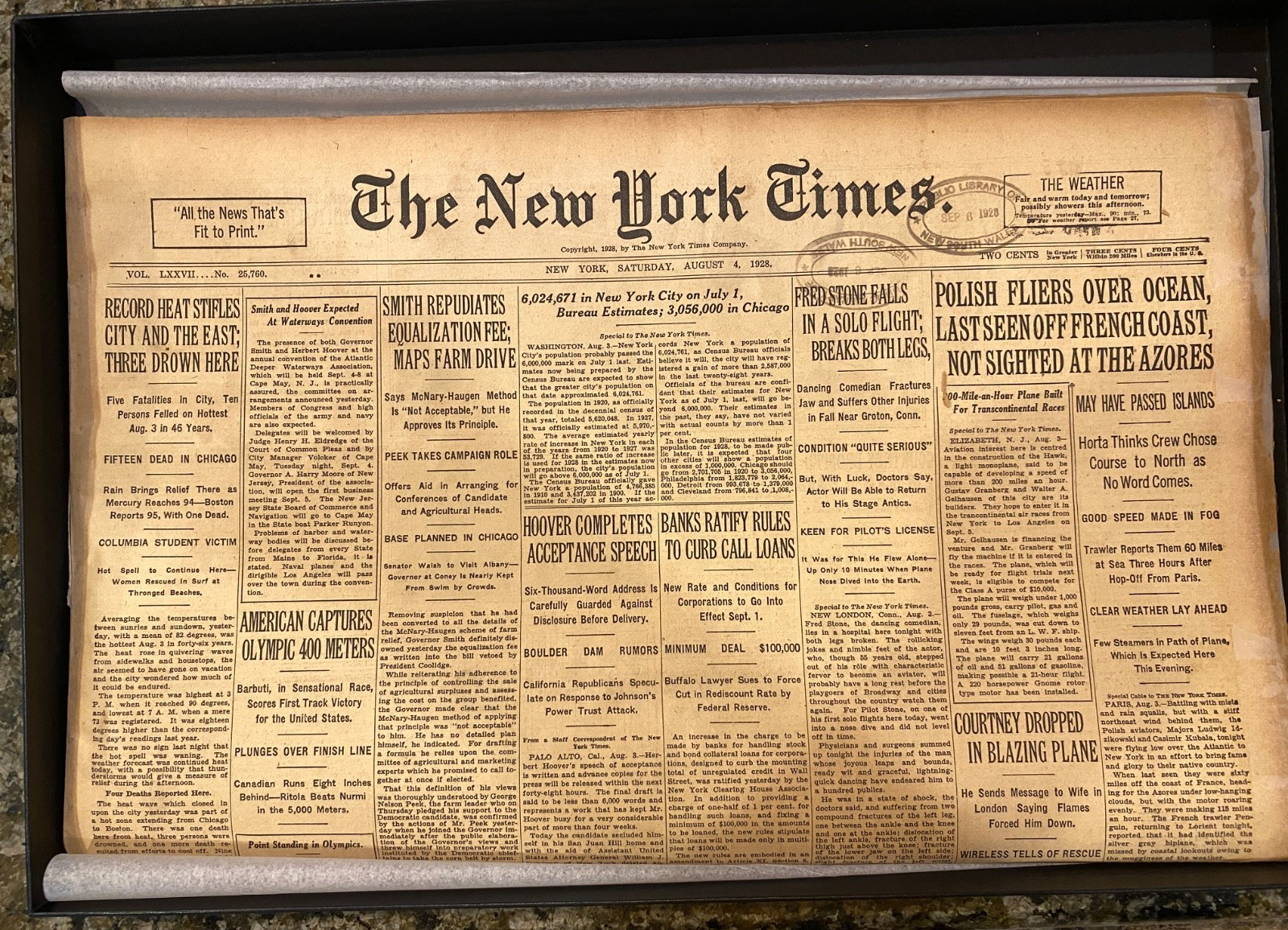 Historic Vintage Newspaper New York Times, August 4 1928 Historic Vintage Newspaper New York Times, August 4 1928