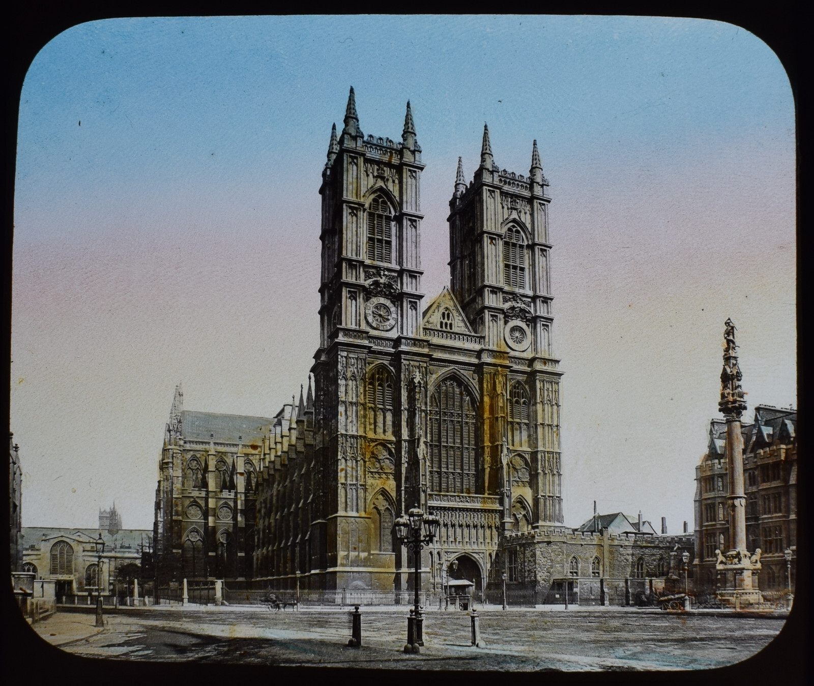 LONDON WESTMINSTER ABBEY W FRONT C1890 VICTORIAN PHOTOGRAPH Magic Lantern Slide