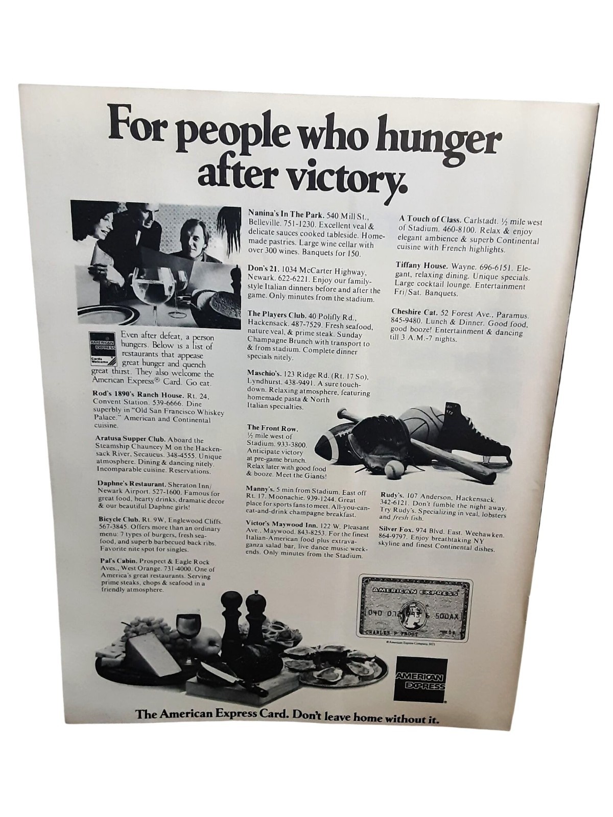 1981 American Express NFL Restaurants New Jersey Vintage Print Ad 1981 American Express NFL Restaurants New Jersey Vintage Print Ad