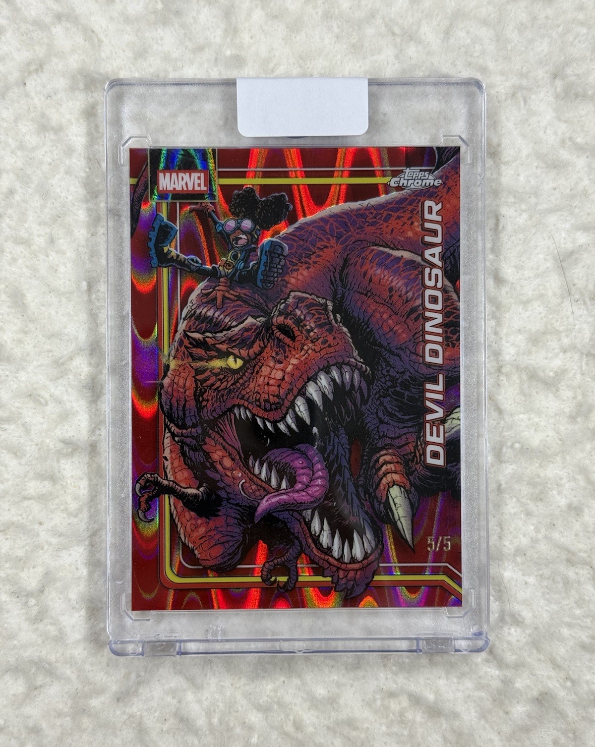 2026 Topps Chrome Marvel #110 Devil Dinosaur Red Raywave Refractor SP 5/5 2026 Topps Chrome Marvel #110 Devil Dinosaur Red Raywave Refractor SP 5/5