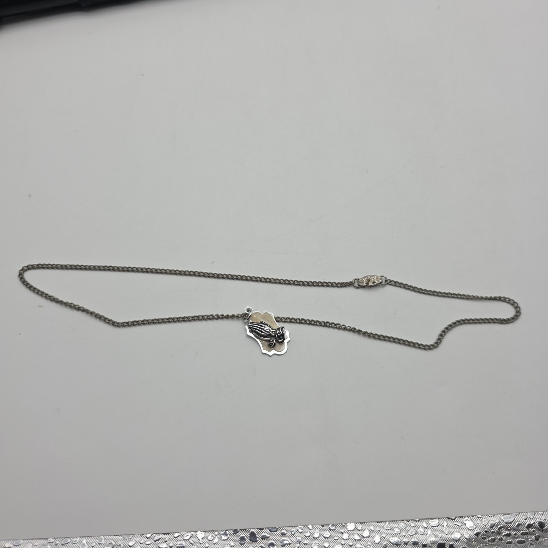 Vtg Silver Praying Hands West Germany Religious Christian Pendant Necklace 