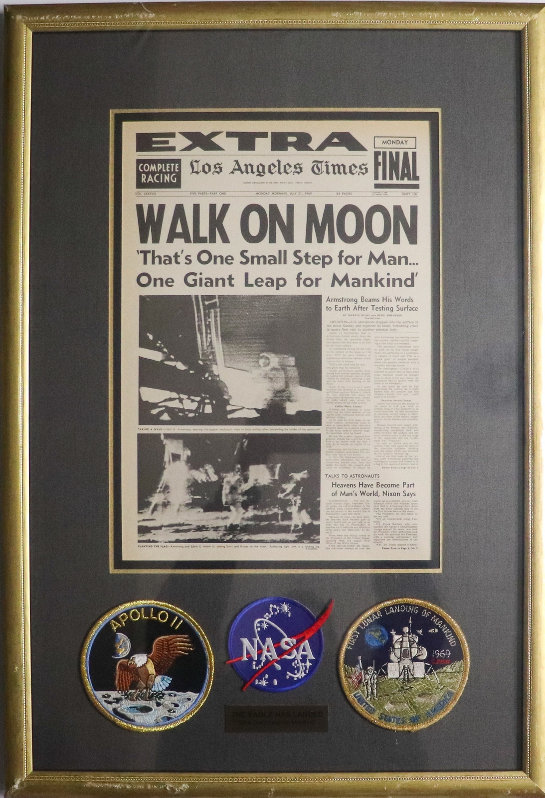 The Eagle Has Landed Apollo 11 Moon Landing Tribute, Framed, 24” H X 17” W The Eagle Has Landed Apollo 11 Moon Landing Tribute, Framed, 24” H X 17” W