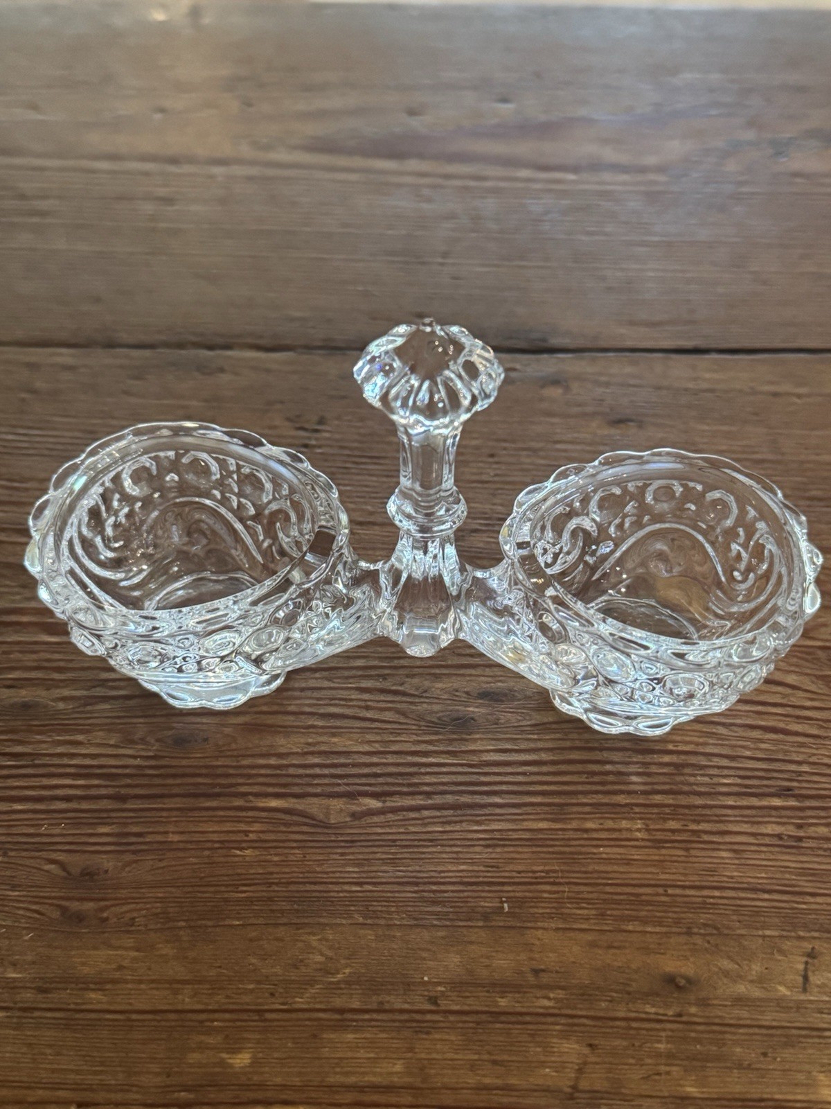 Vintage Baccarat Crystal Double Salt and Pepper Cellar Dip with Handle Knob -VG+